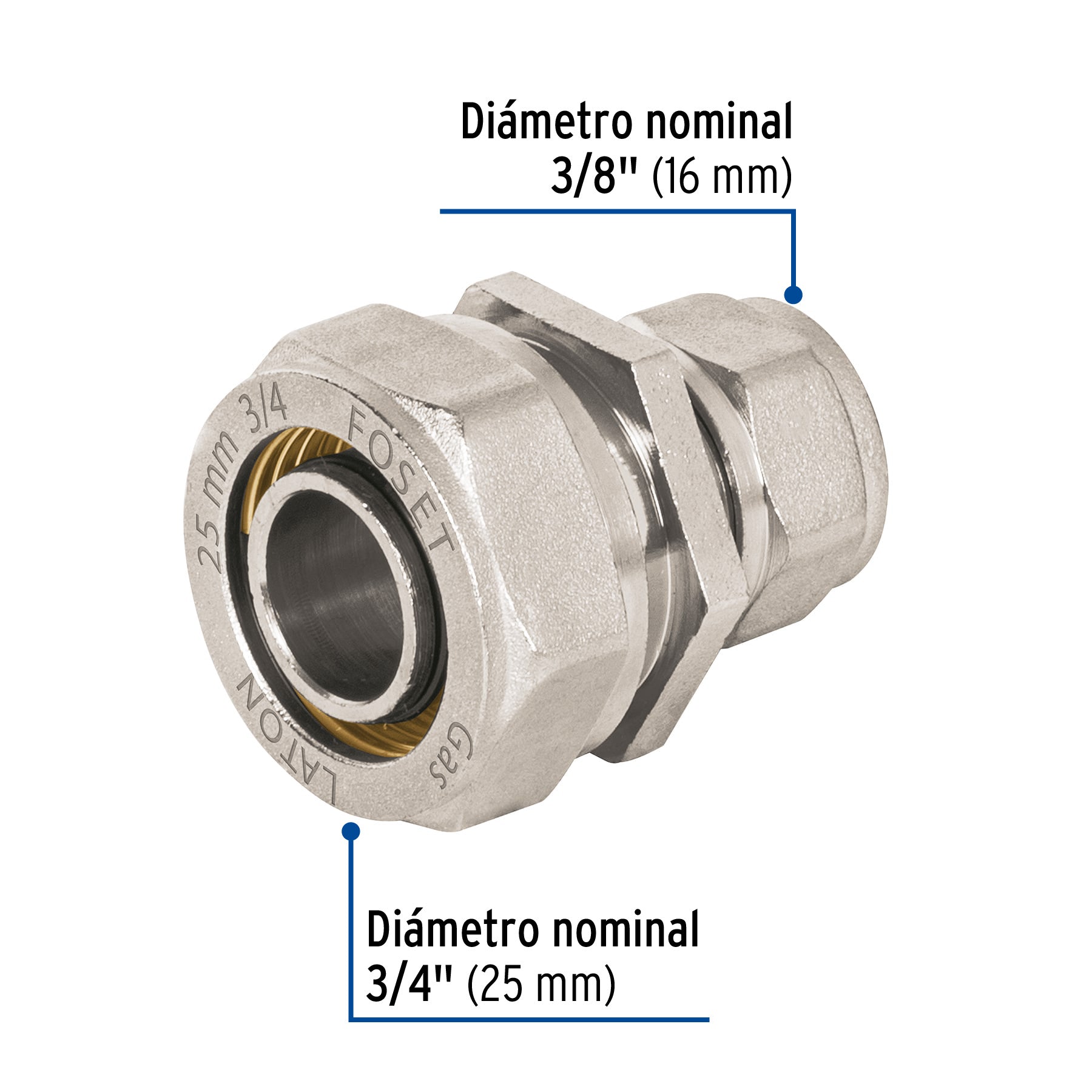 Cople de compresión reducido para PEALPE, 3/4' x 3/8', FOSET. Modelo: PPG-3438CM