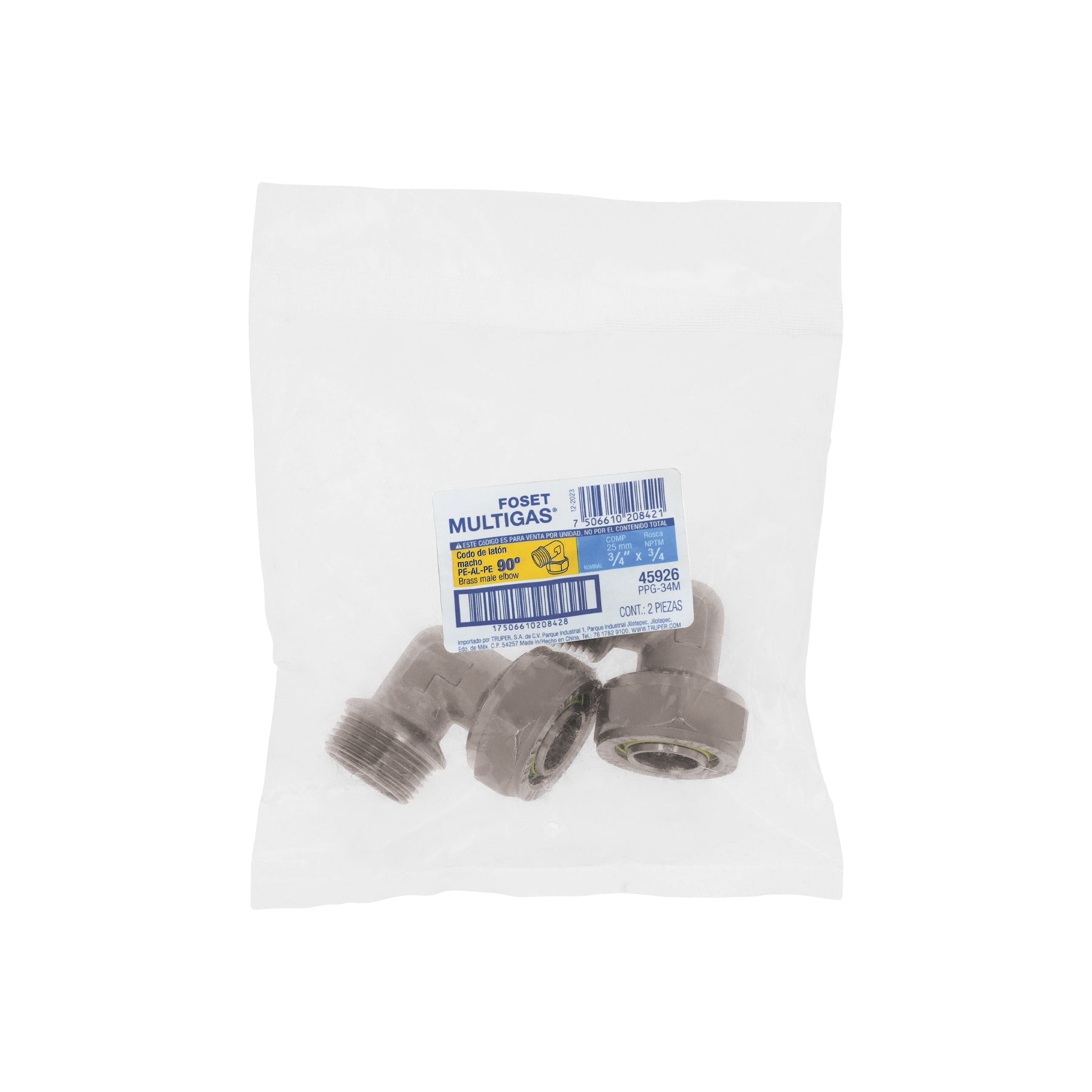Codo 90° para PEALPE, 3/4', con rosca macho, FOSET. Modelo: PPG-34M