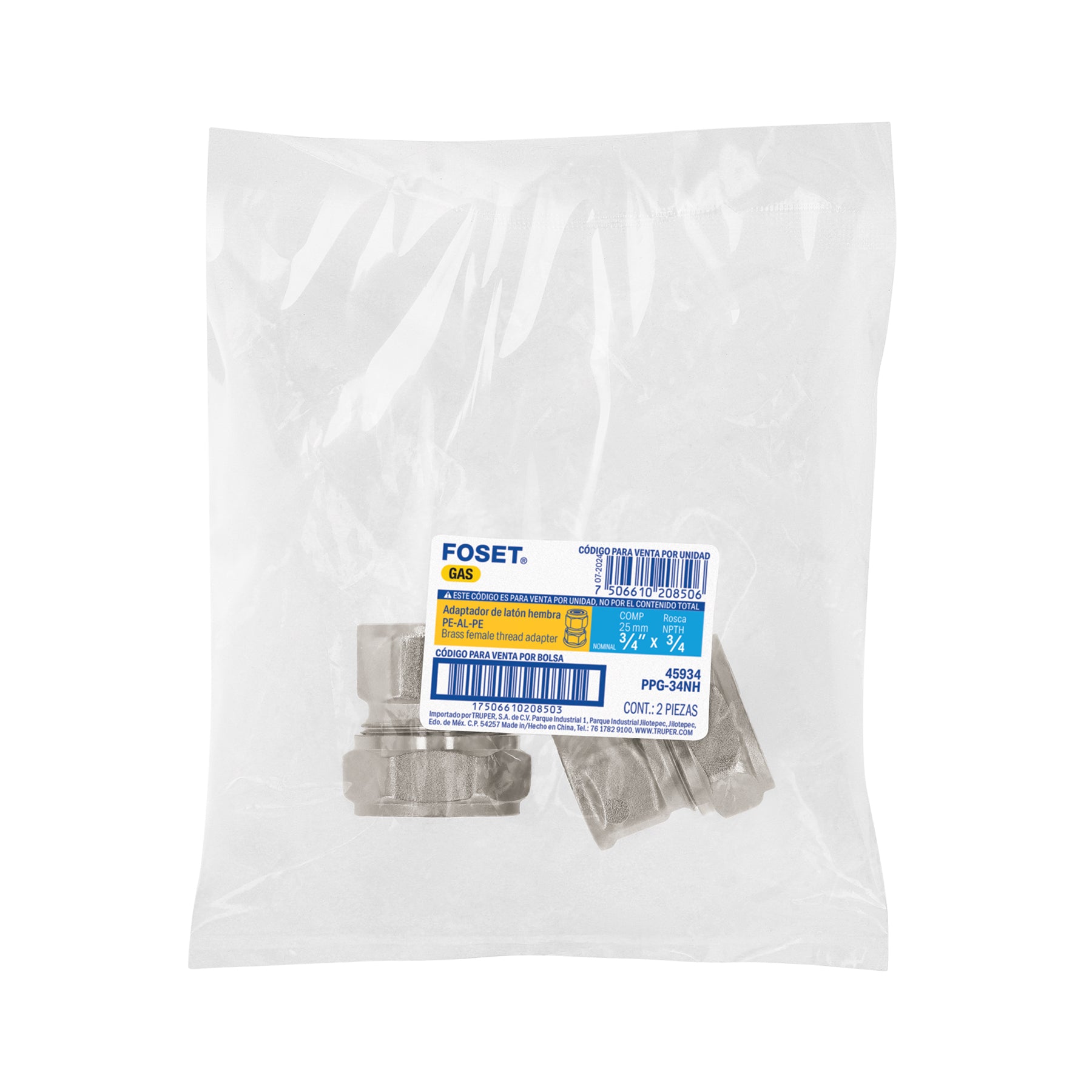 Conector para PEALPE, 3/4', con rosca hembra, FOSET. Modelo: PPG-34NH