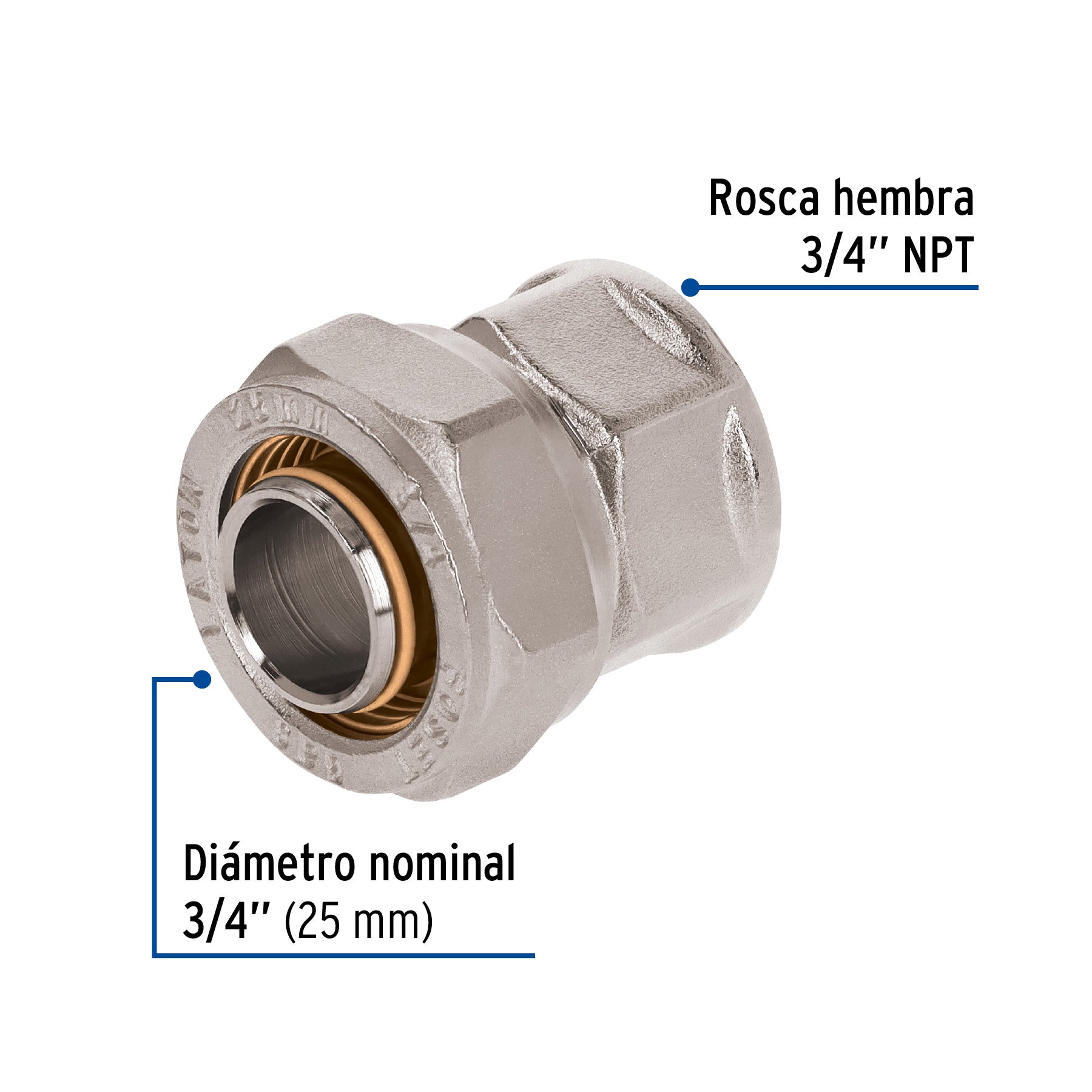 Conector para PEALPE, 3/4', con rosca hembra, FOSET. Modelo: PPG-34NH