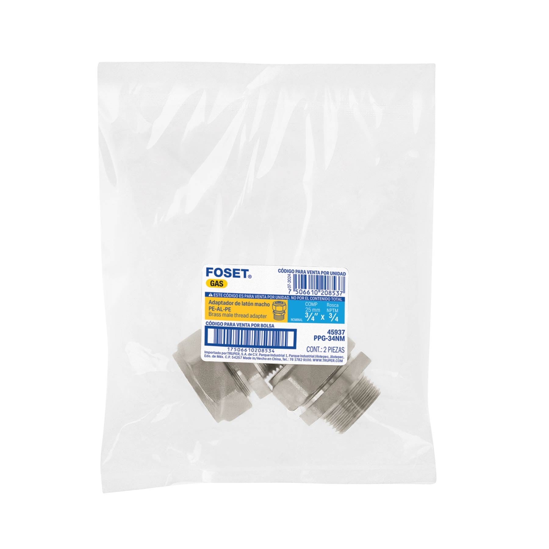 Conector para PEALPE, 3/4', con rosca macho, FOSET. Modelo: PPG-34NM