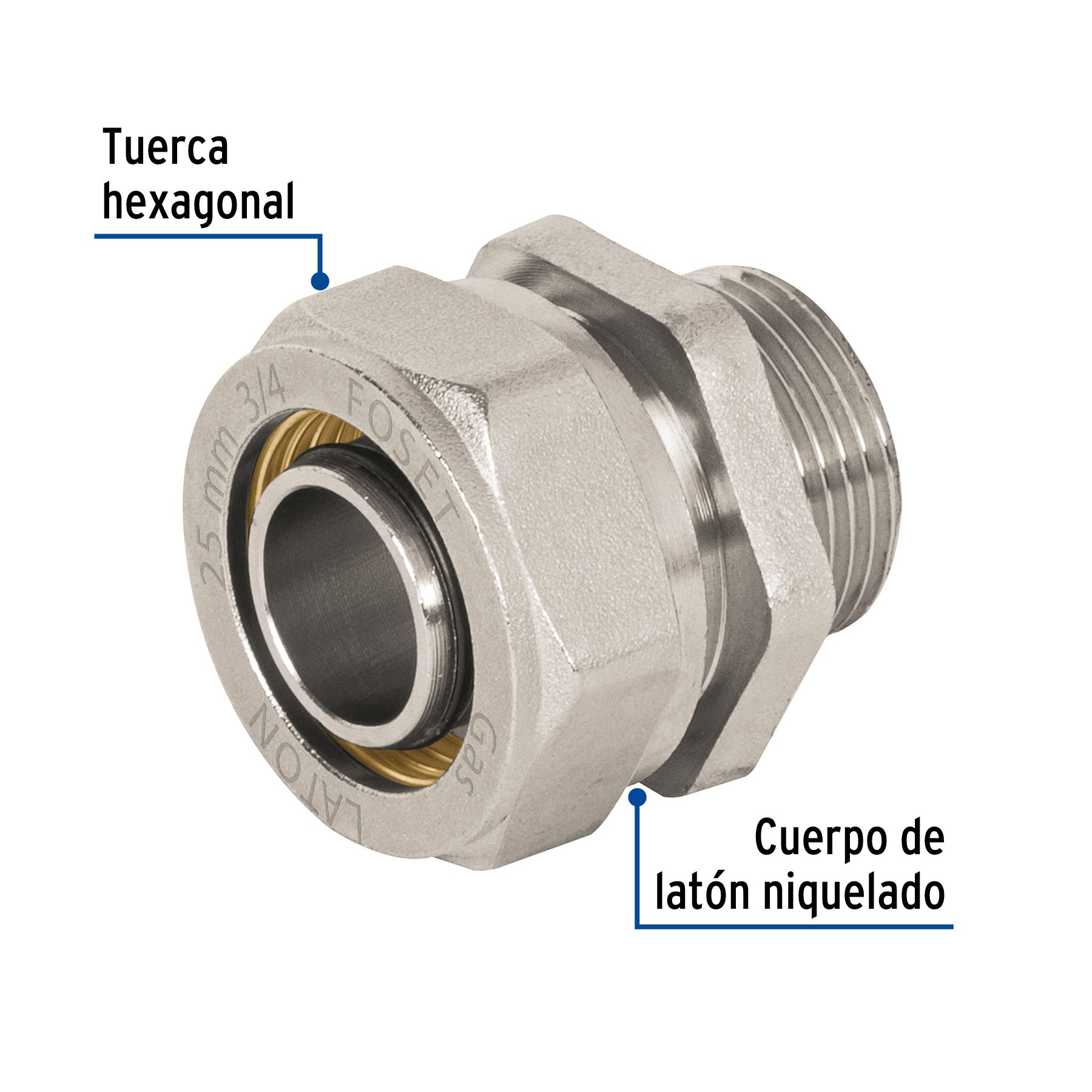 Conector para PEALPE, 3/4', con rosca macho, FOSET. Modelo: PPG-34NM