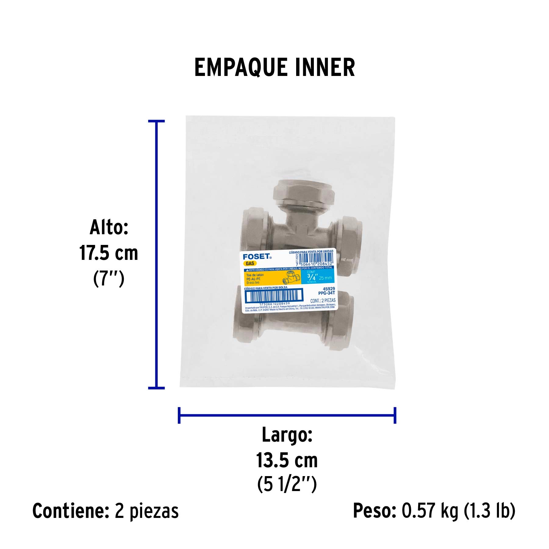 Tee para PEALPE, 3/4', FOSET. Modelo: PPG-34T