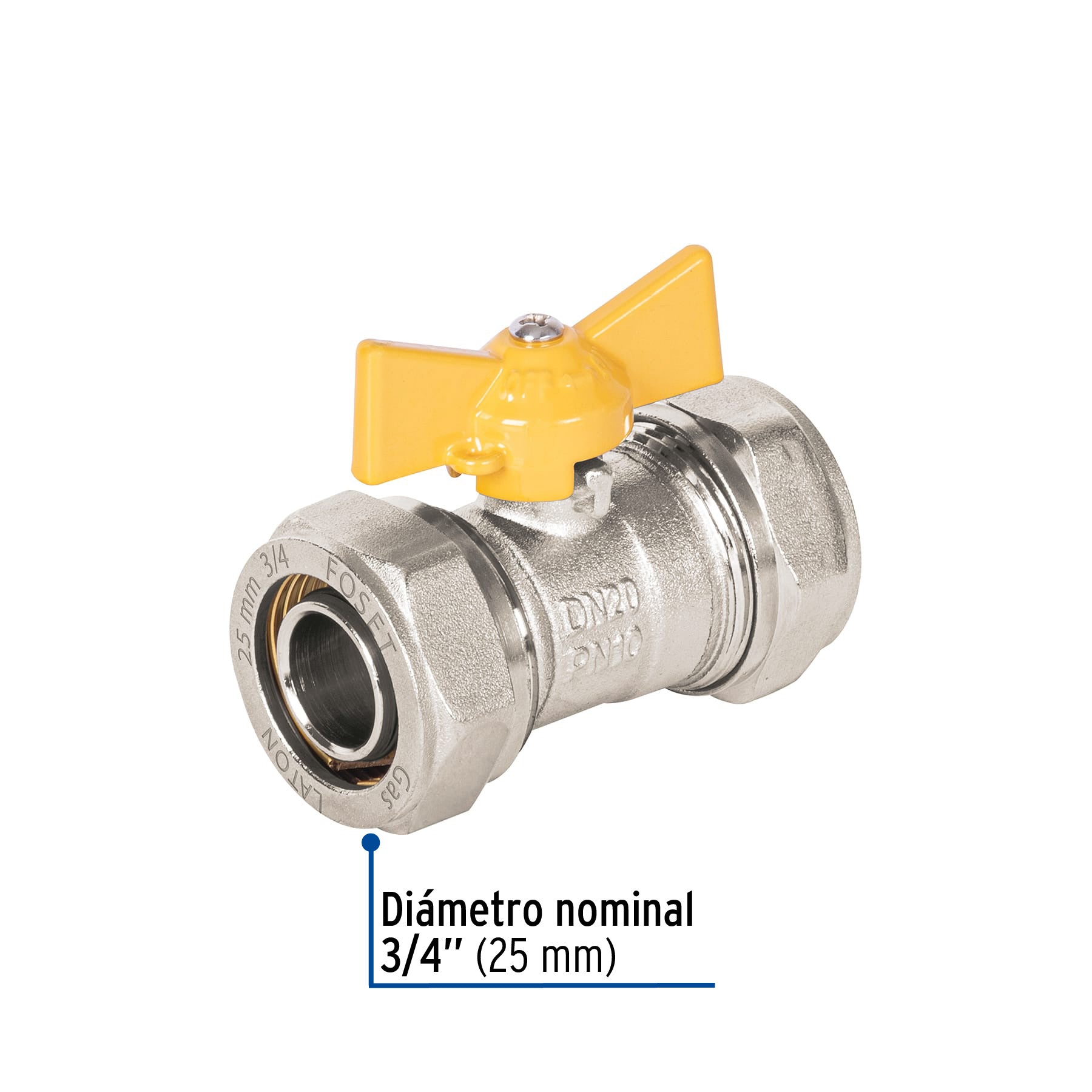 Válvula esfera para PE-AL-PE, 3/4', FOSET. Modelo: PPG-34VE