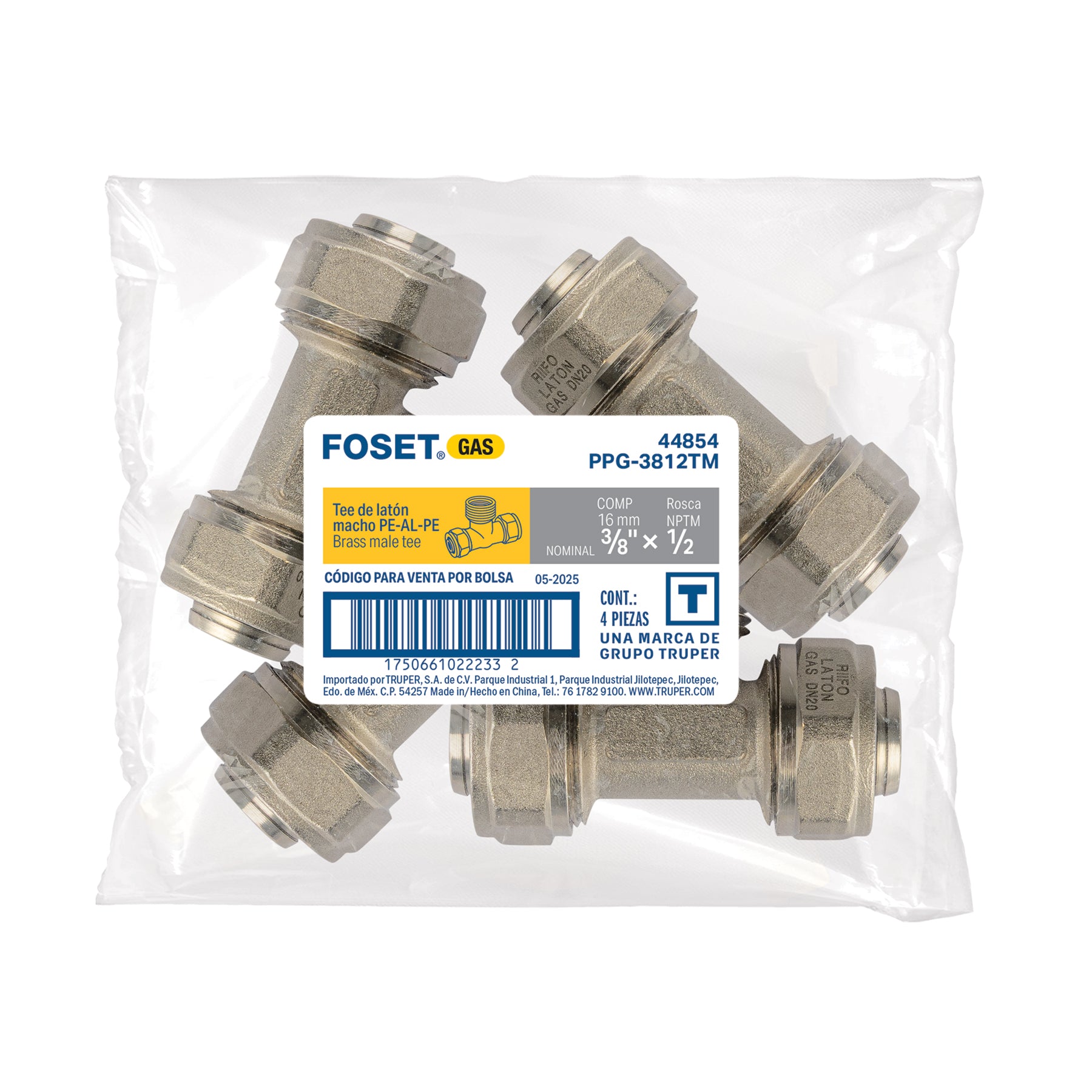 Tee macho para PEALPE, 3/8x1/2x3/8', FOSET. Modelo: PPG-3812TM