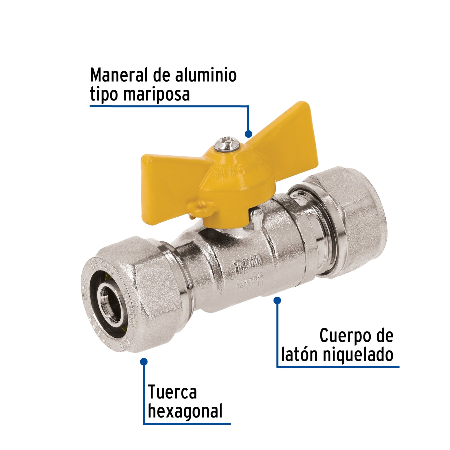Válvula esfera para PE-AL-PE, 3/8', FOSET. Modelo: PPG-38VE