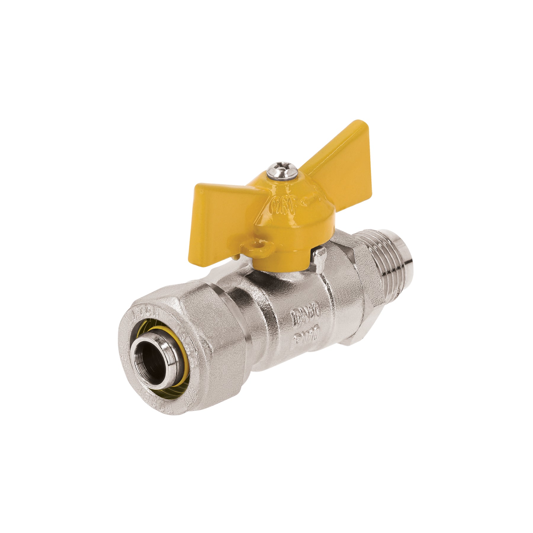 Válvula esfera para PE-AL-PE, 3/8'a flare 3/8', FOSET. Modelo: PPG-38VF