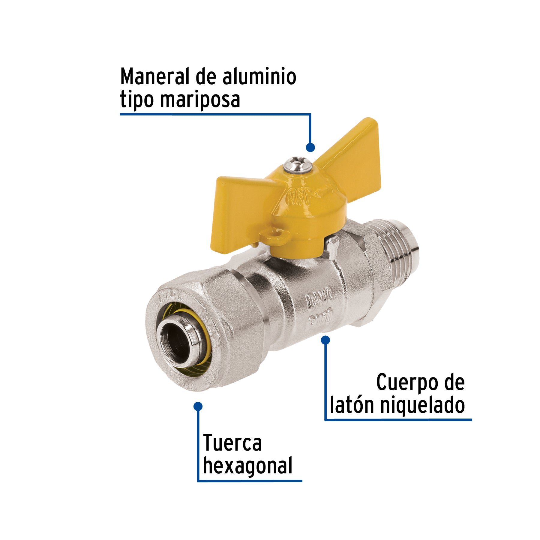 Válvula esfera para PE-AL-PE, 3/8'a flare 3/8', FOSET. Modelo: PPG-38VF