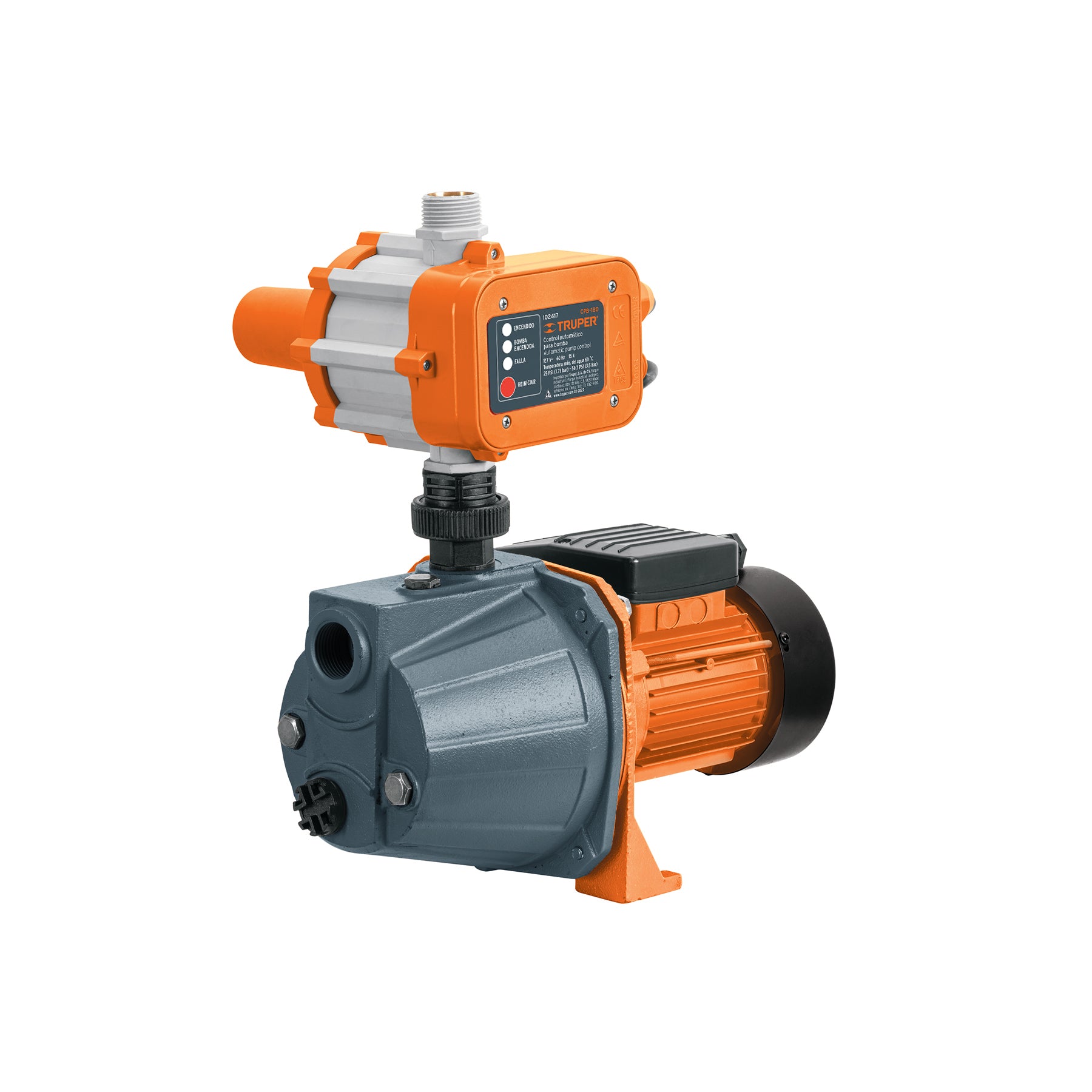 Bomba presurizadora jet hierro 1/2 HP con control, TRUPER. Modelo: PRE-1/2