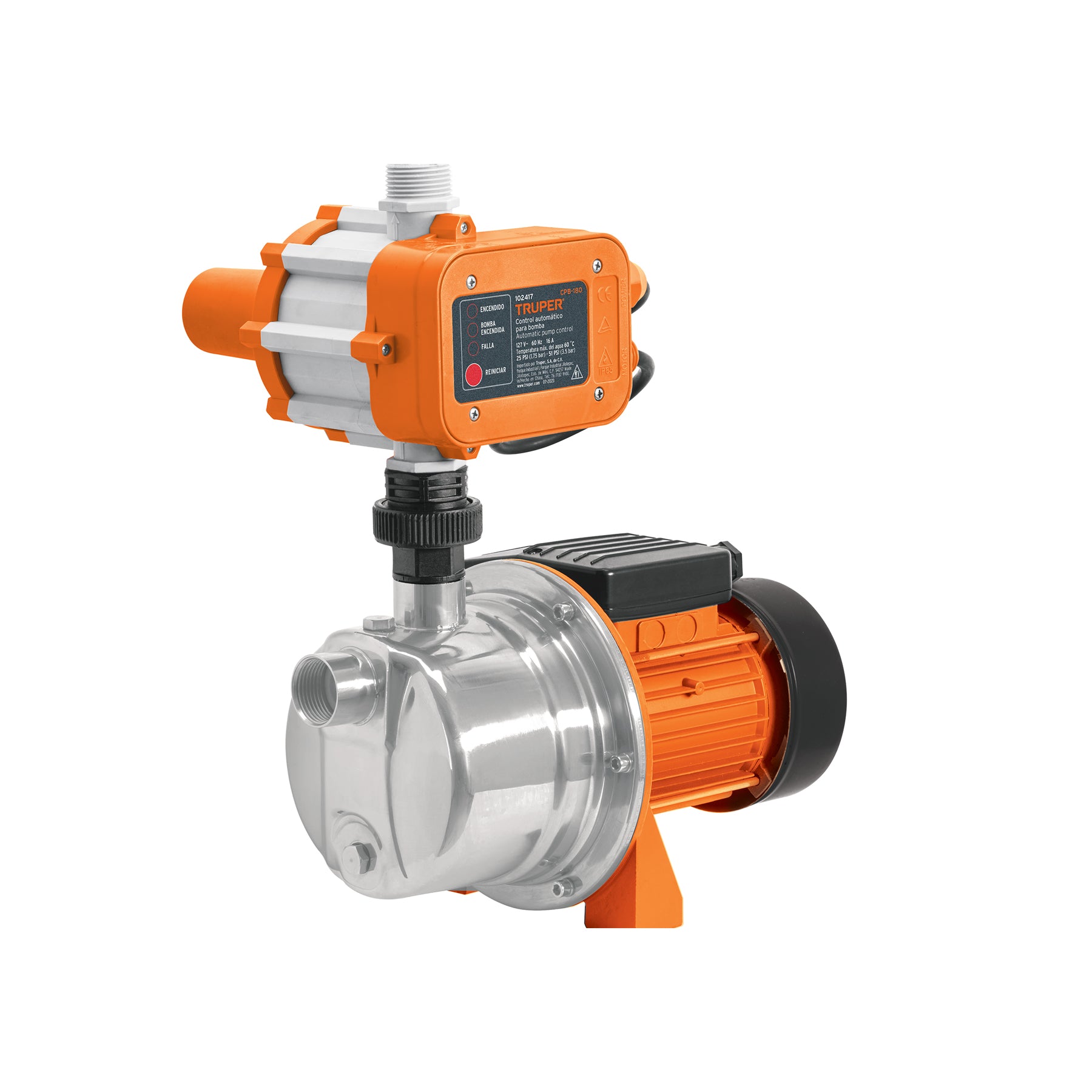 Bomba presurizadora jet acero 1/2 HP con control, TRUPER. Modelo: PRE-1/2I