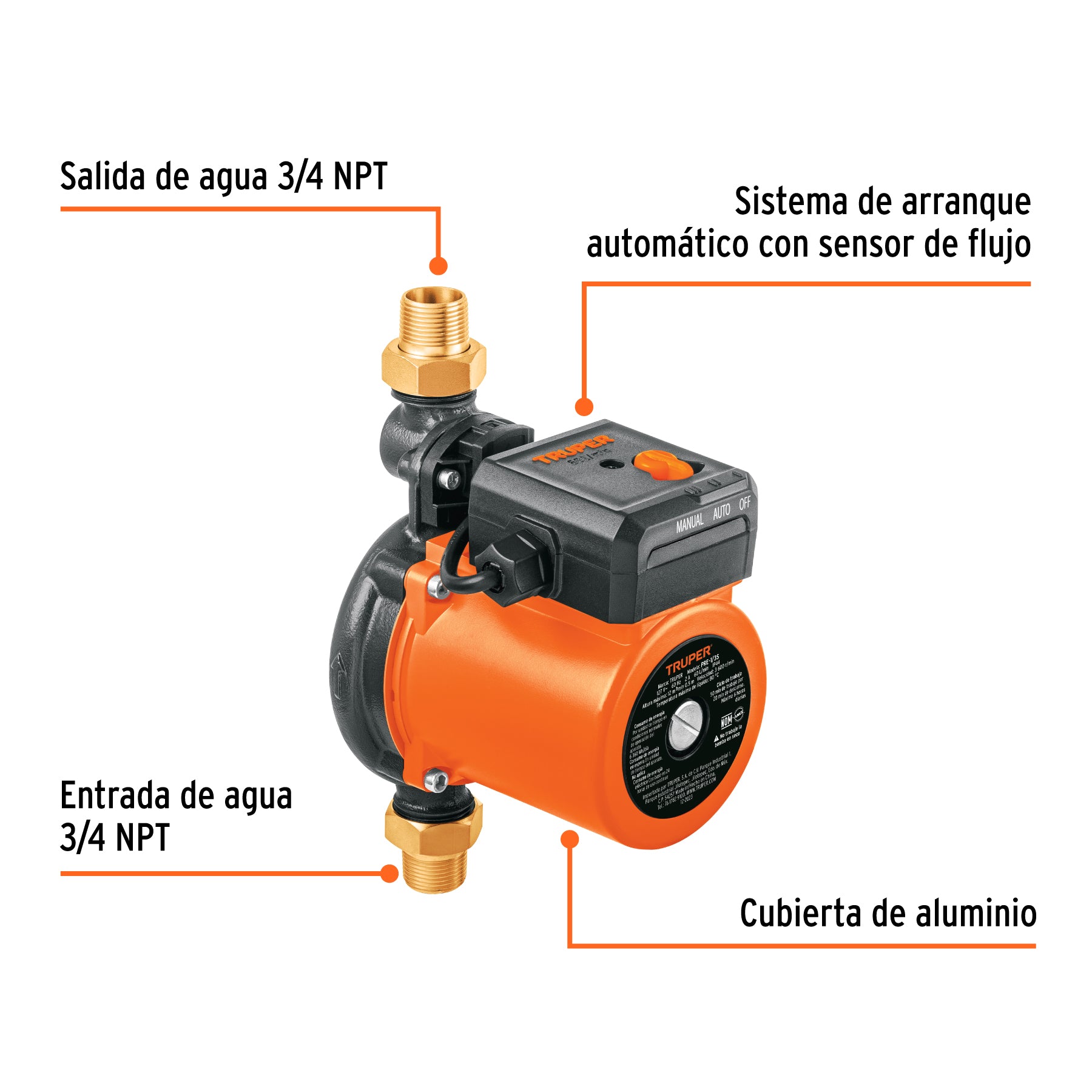 Bomba presurizadora 1/3 HP, TRUPER. Modelo: PRE-1/3S