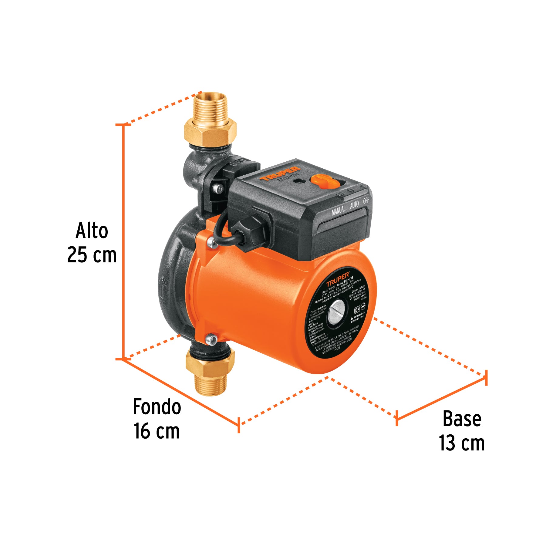 Bomba presurizadora 1/3 HP, TRUPER. Modelo: PRE-1/3S