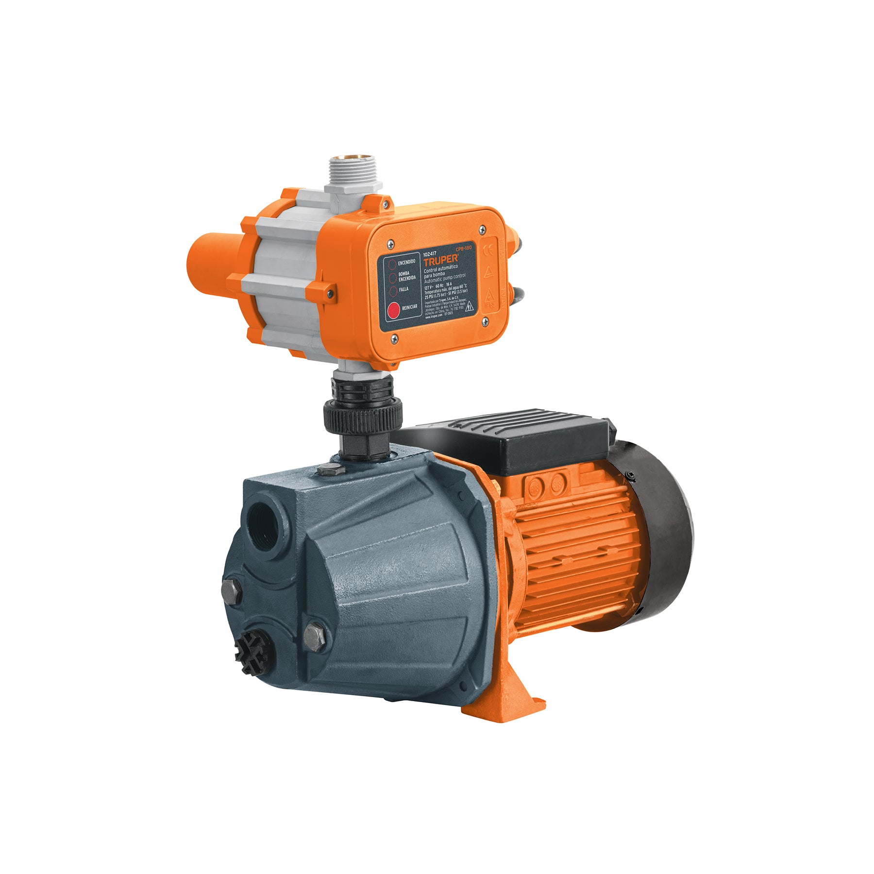 Bomba presurizadora jet hierro 1 HP con control, TRUPER. Modelo: PRE-1