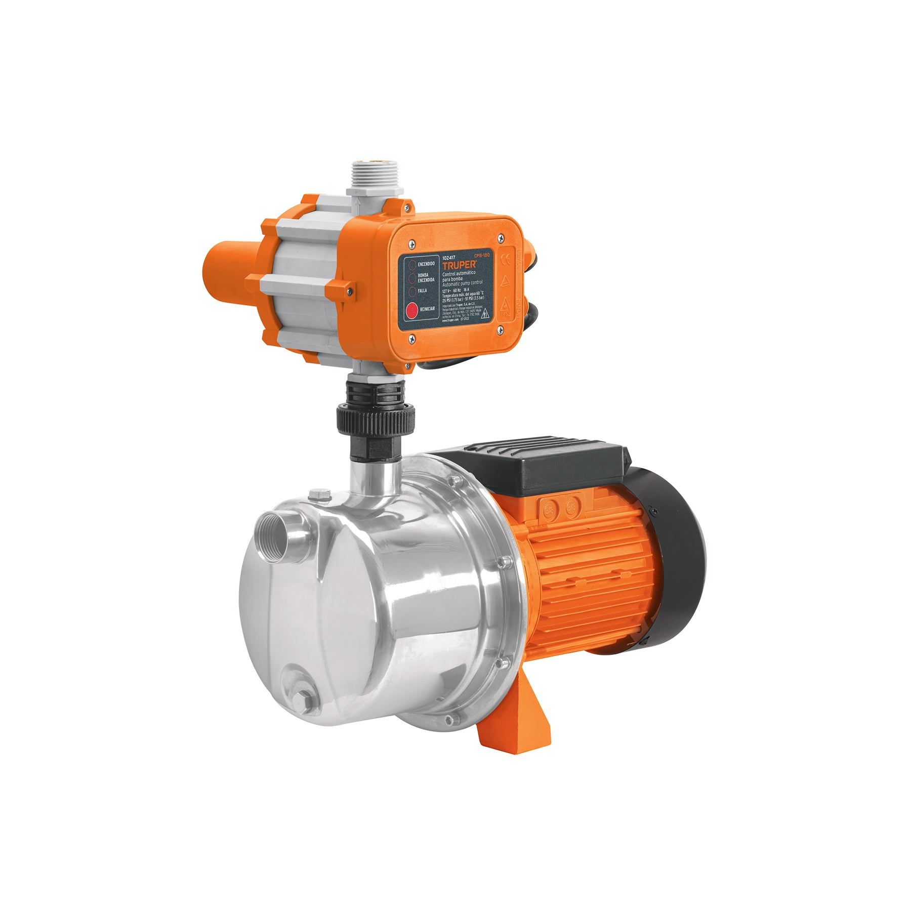 Bomba presurizadora jet acero 1 HP con control, TRUPER. Modelo: PRE-1I
