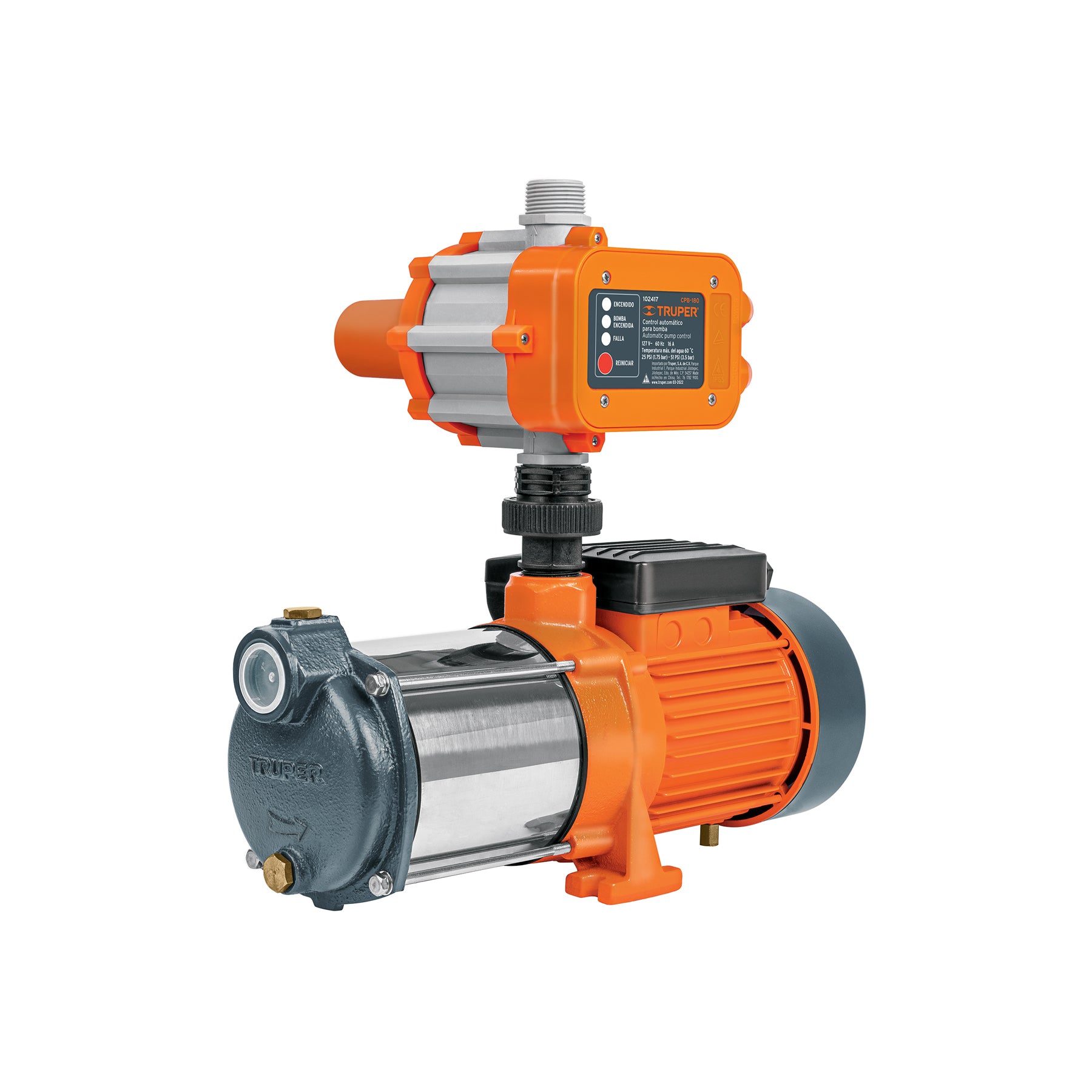 Bomba presurizadora multietapas 1 1/3 HP con control, TRUPER. Modelo: PREM-1 1/3