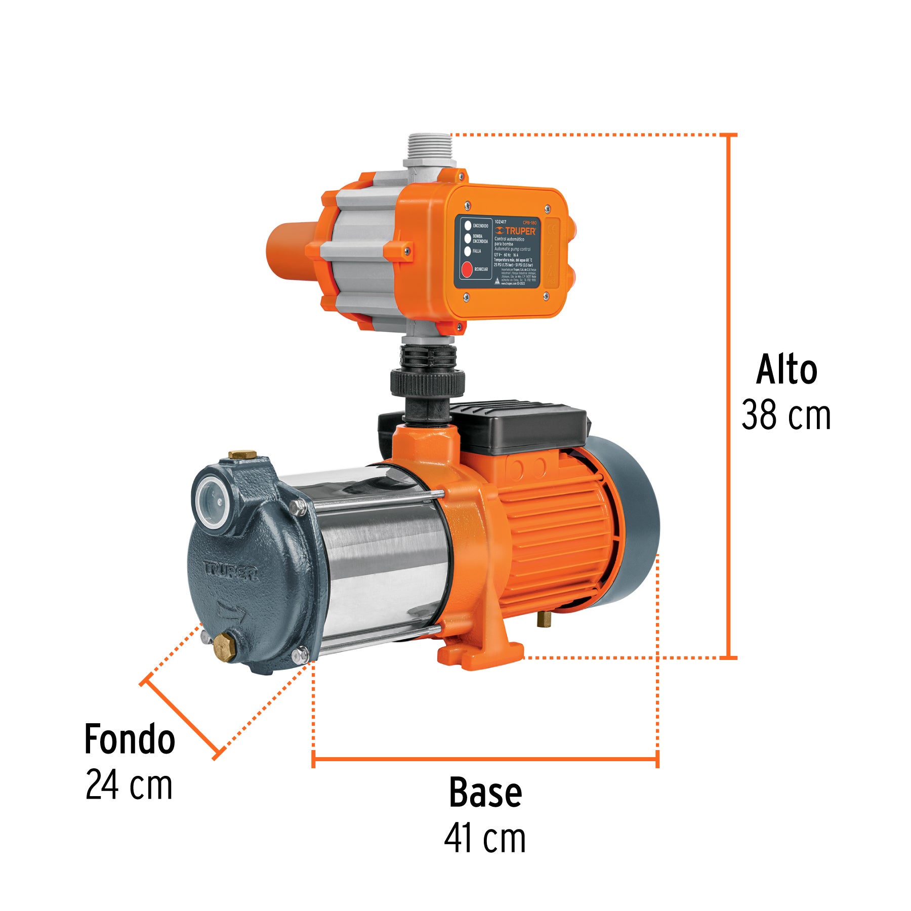 Bomba presurizadora multietapas 1 1/3 HP con control, TRUPER. Modelo: PREM-1 1/3