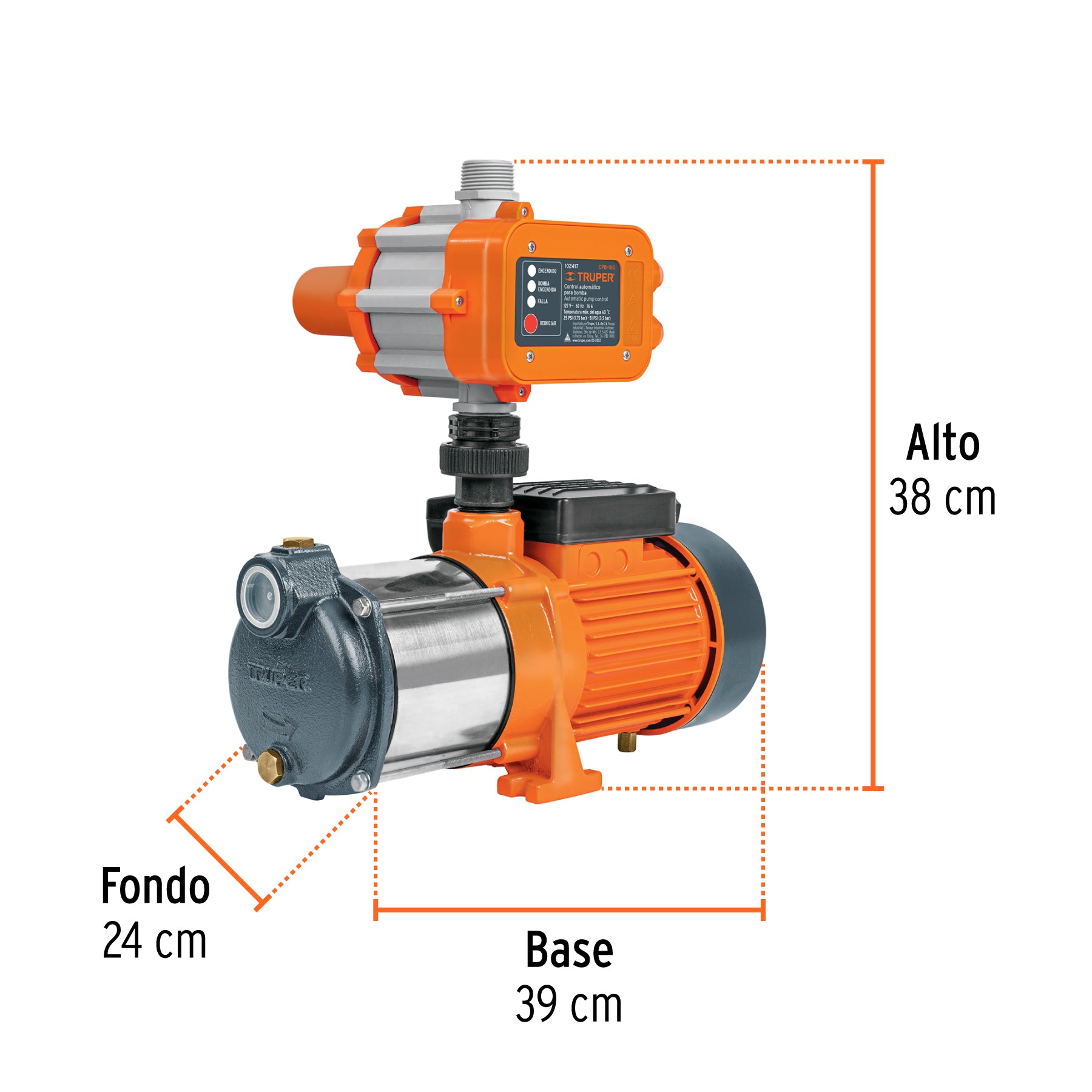 Bomba presurizadora multietapas 1 HP con control, TRUPER. Modelo: PREM-1