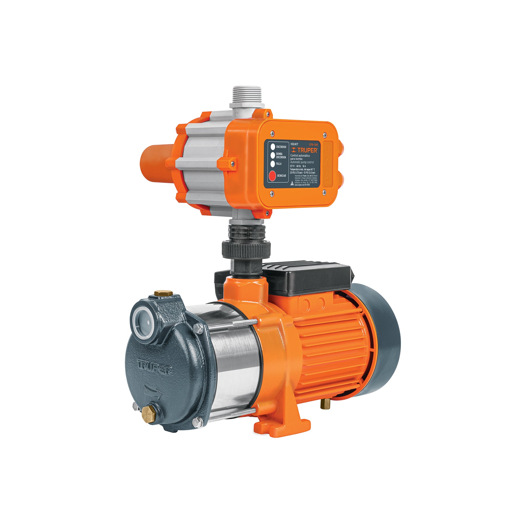 Bomba presurizadora multietapas 3/4 HP con control, TRUPER. Modelo: PREM-3/4
