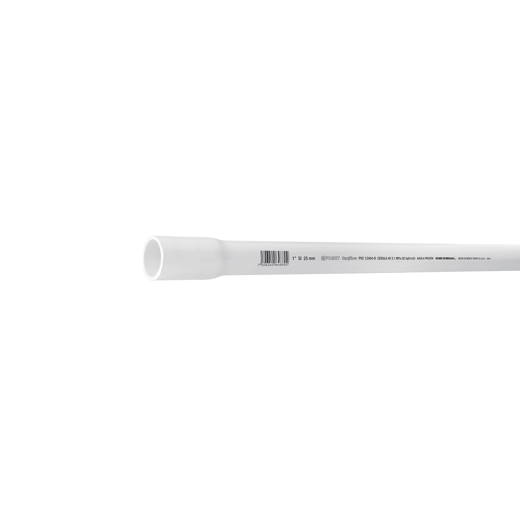 Tubo de 1' PVC hidráulico cédula 40, 3m, 1.4kg, FOSET. Modelo: PVC-003