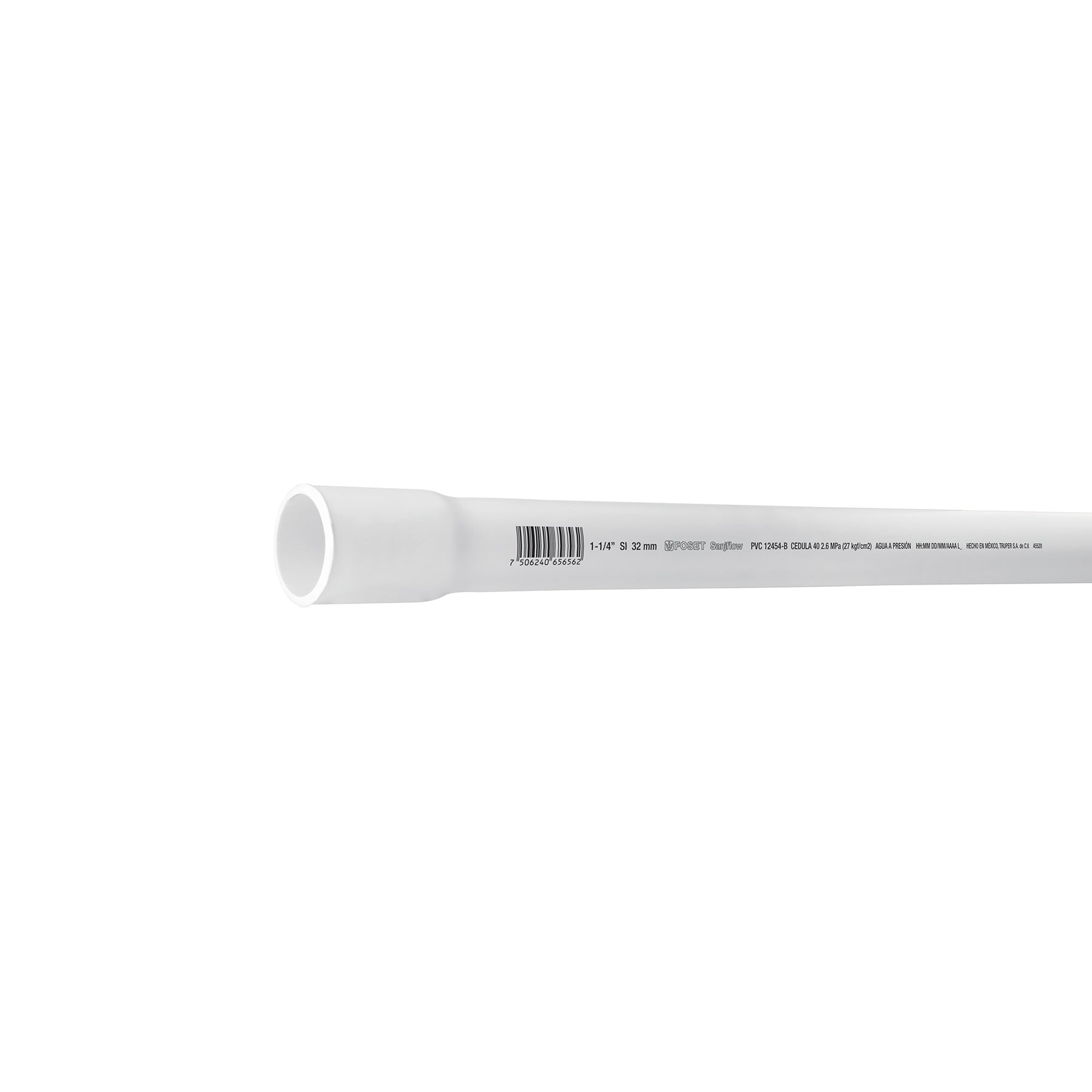 Tubo de 1-1/4' PVC hidráulico cédula 40, 3m, 1.9kg, FOSET. Modelo: PVC-004