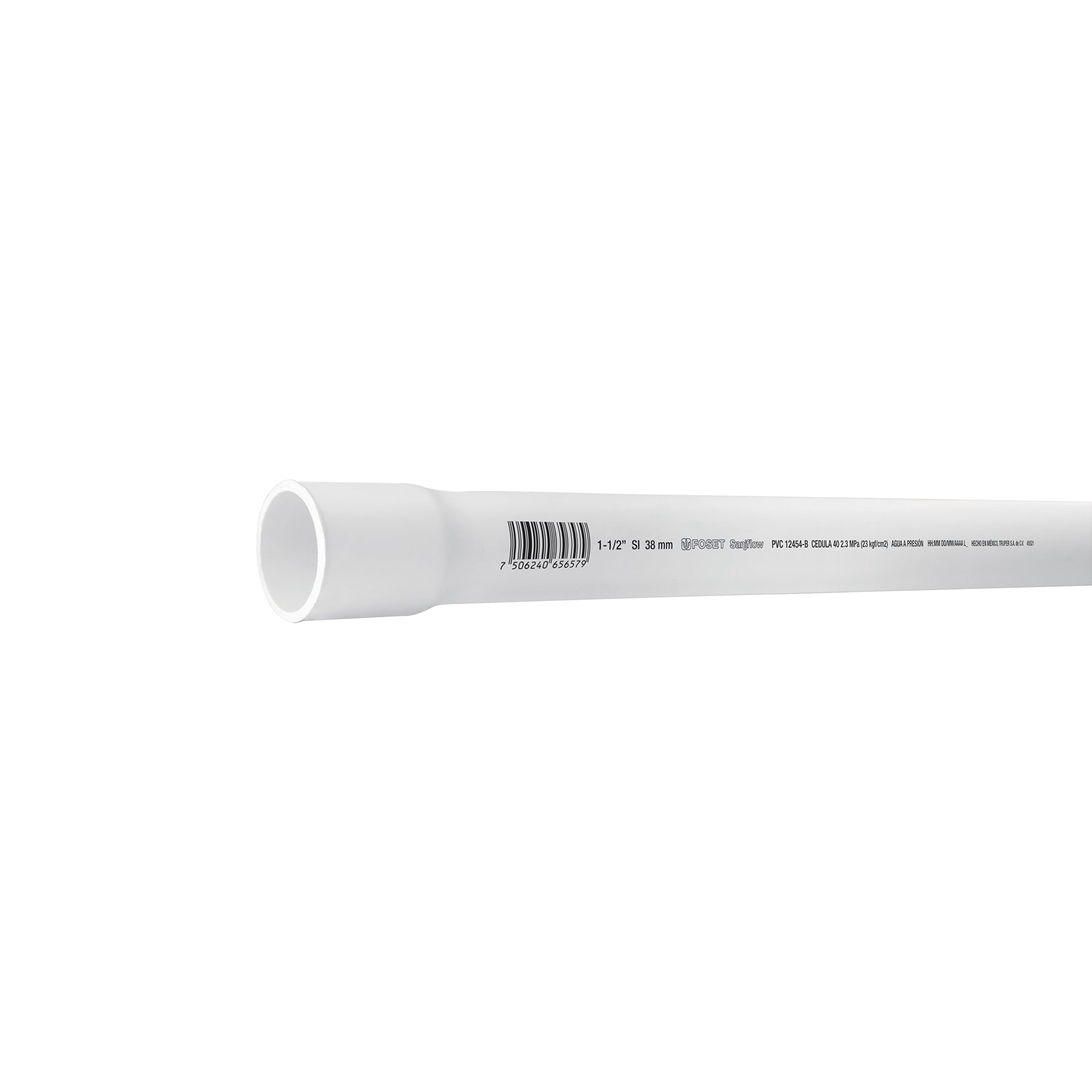 Tubo de 1-1/2' PVC hidráulico cédula 40, 3m, 2.3kg, FOSET. Modelo: PVC-005