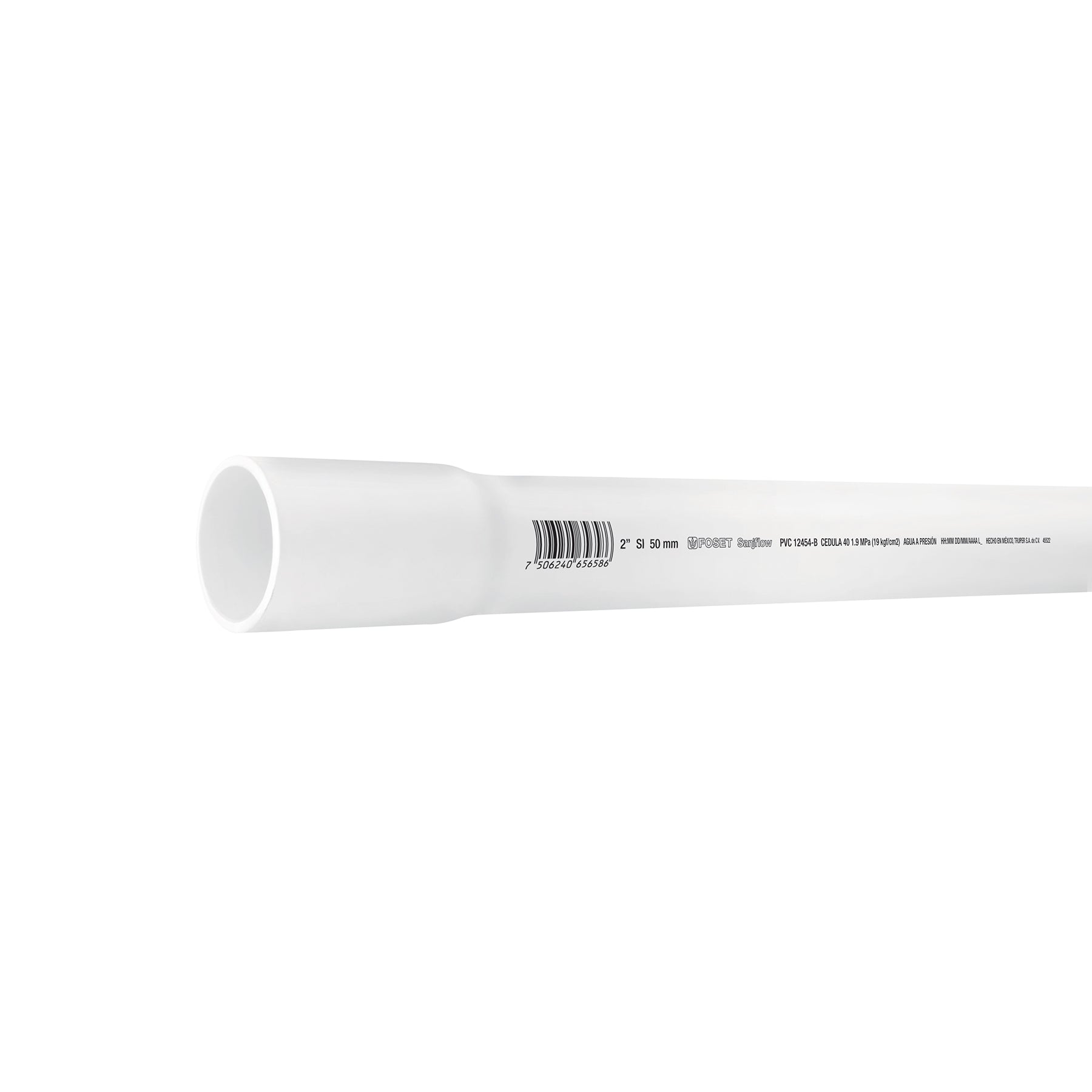Tubo de 2' PVC hidráulico cédula 40, 3m, 3.1kg, FOSET. Modelo: PVC-006