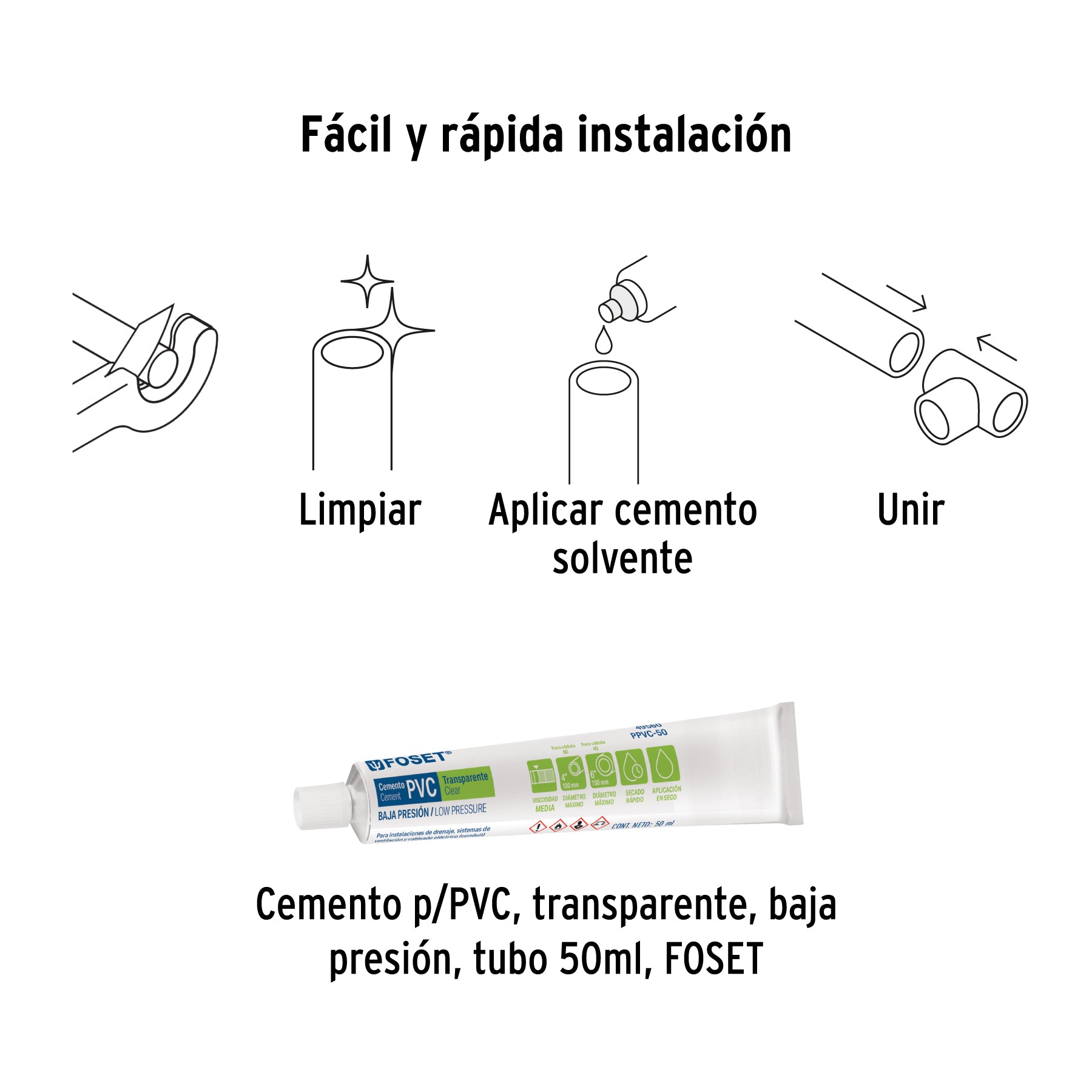 Tubo de 1-1/4' PVC hidráulico RD 26, 3m, 0.9kg, FOSET. Modelo: PVC-104
