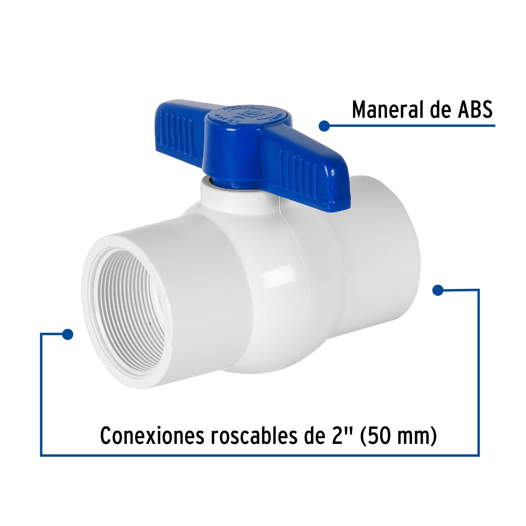 Válvula esfera de PVC 2' roscable, FOSET. Modelo: PVC-ES-2R