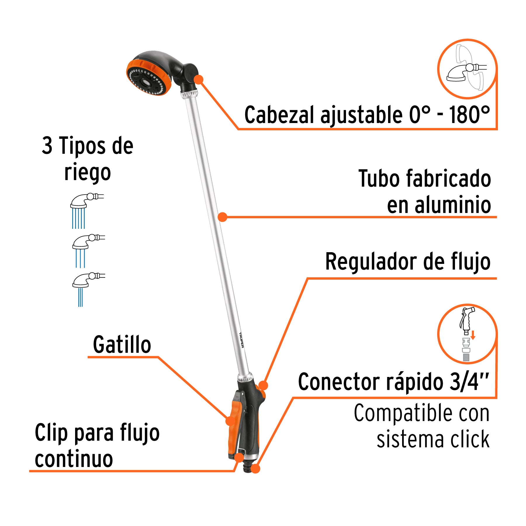 Pistola para riego tipo regadera de 32', TRUPER. Modelo: REG-32