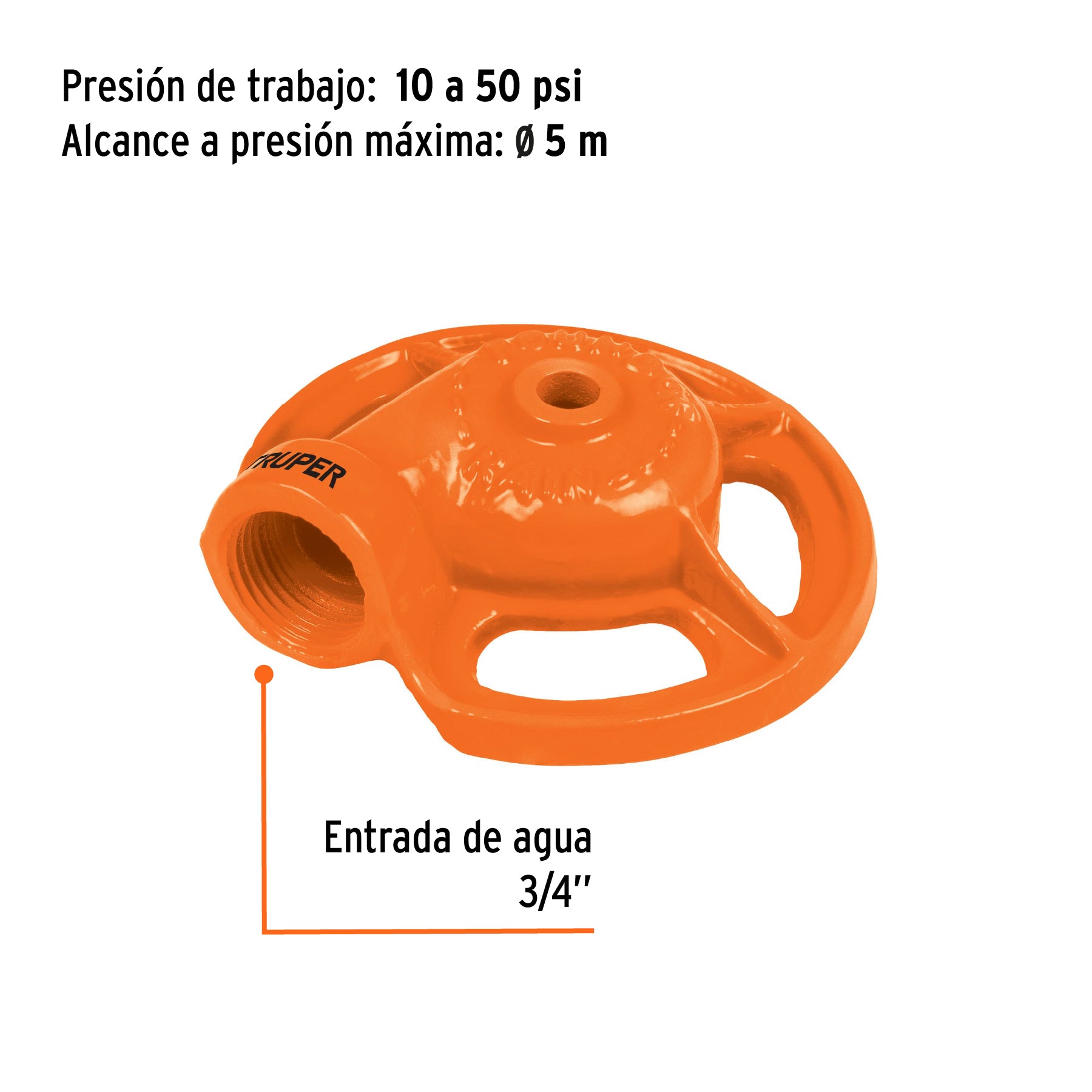 Aspersor base metálica, tipo sapo de chorro fino, TRUPER. Modelo: SAPO-1