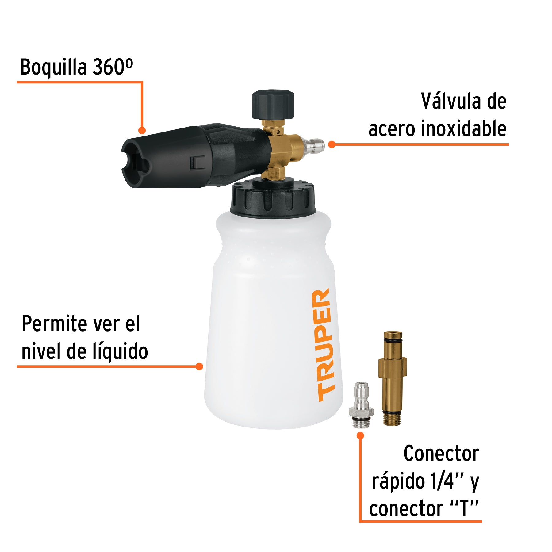 Dispensador con cañón lanza espuma para hidrolavadora. Modelo: SOAP-HC