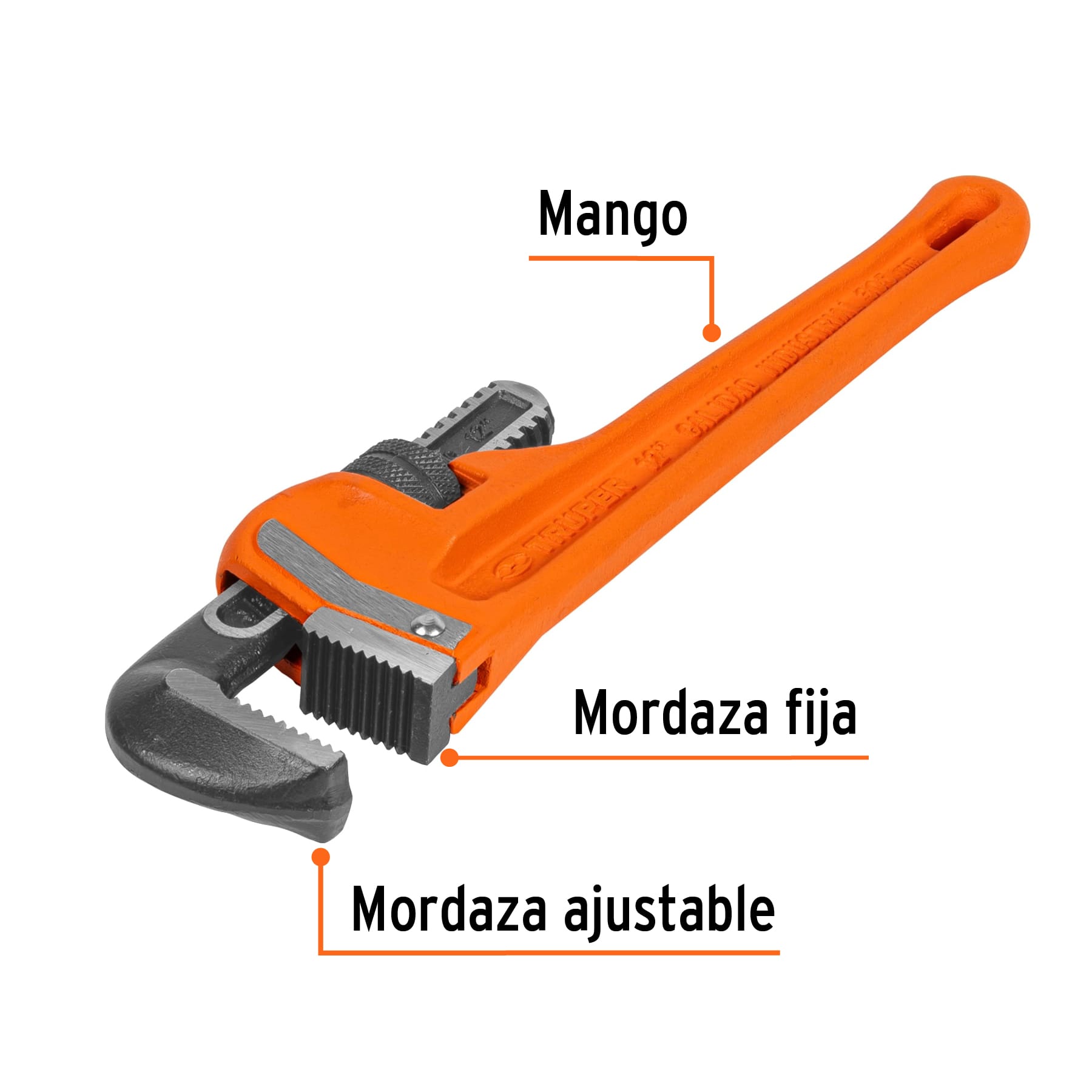 Llave stilson 12' cuerpo robusto de hierro dúctil, TRUPER. Modelo: STI-12