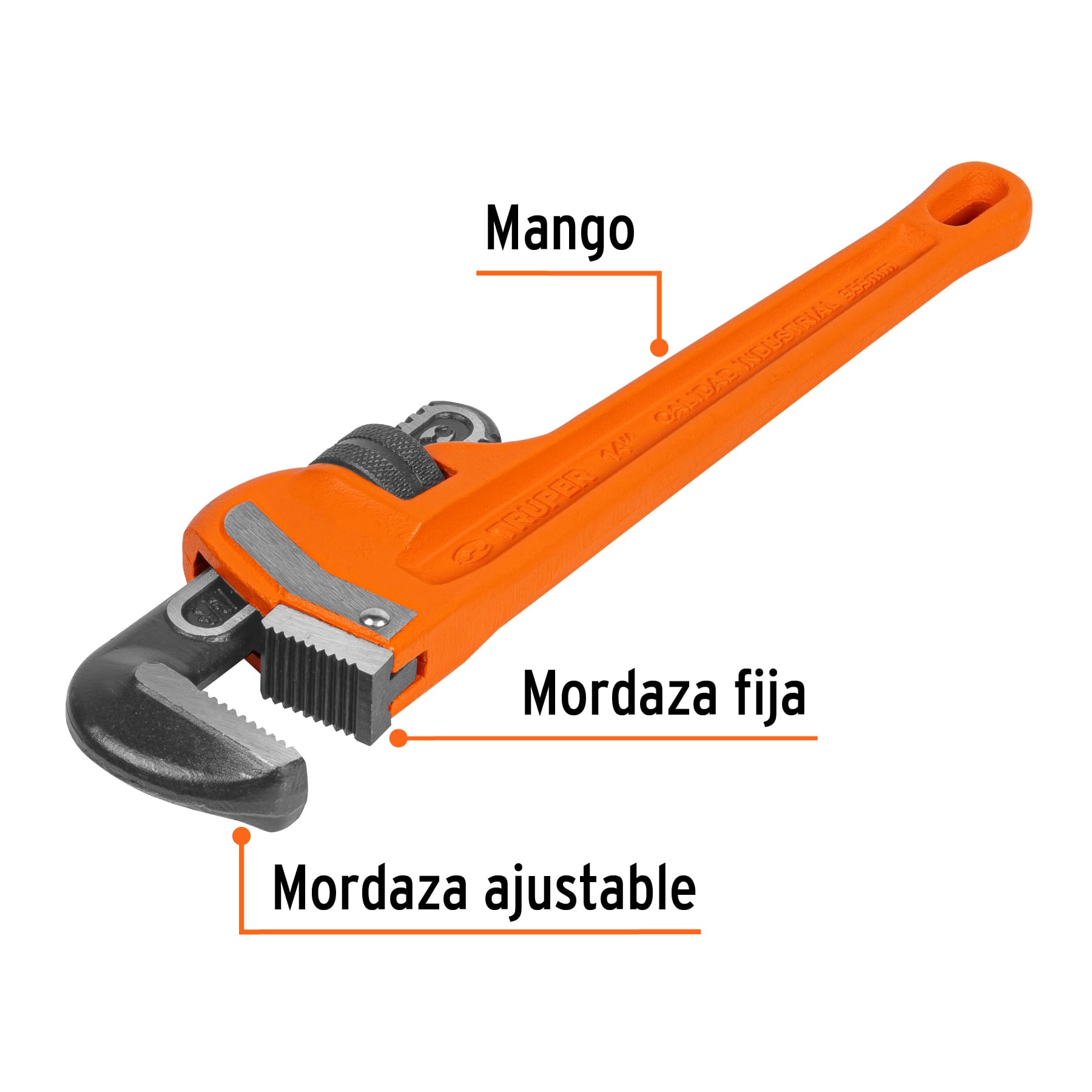 Llave stilson 14' cuerpo robusto de hierro dúctil, TRUPER. Modelo: STI-14