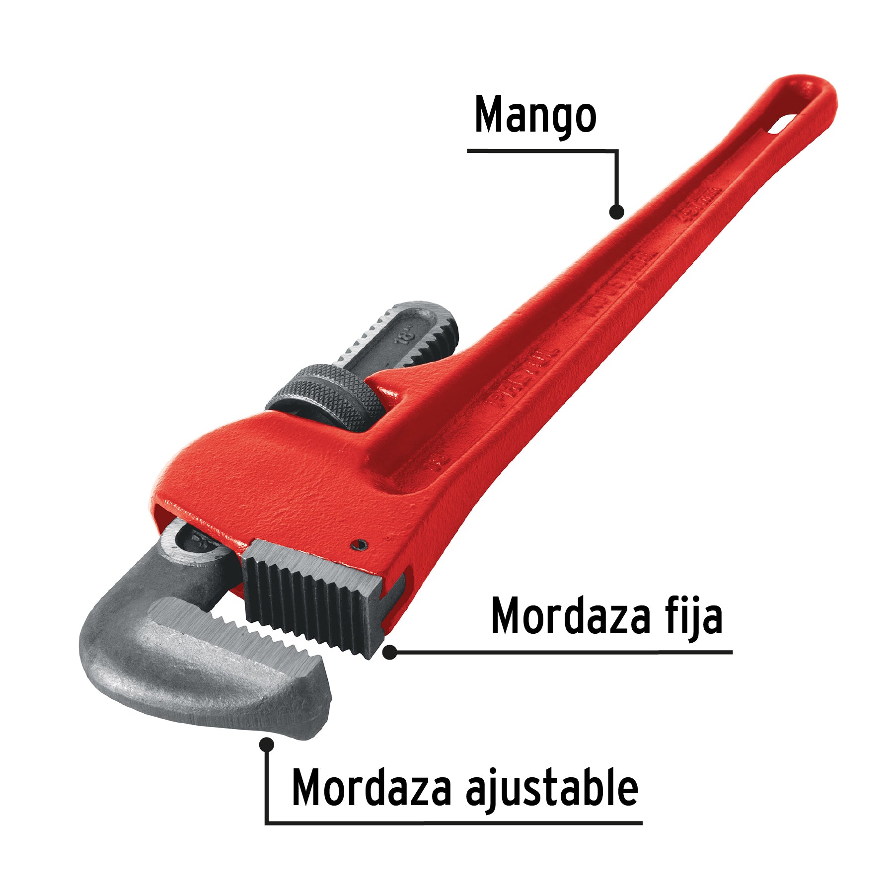 Llave stilson 18' cuerpo de hierro maleable, PRETUL. Modelo: STI-18P