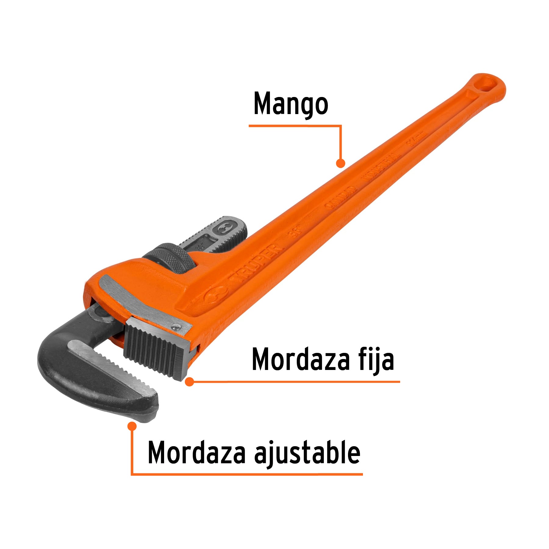 Llave stilson 36' cuerpo robusto de hierro dúctil, TRUPER. Modelo: STI-36
