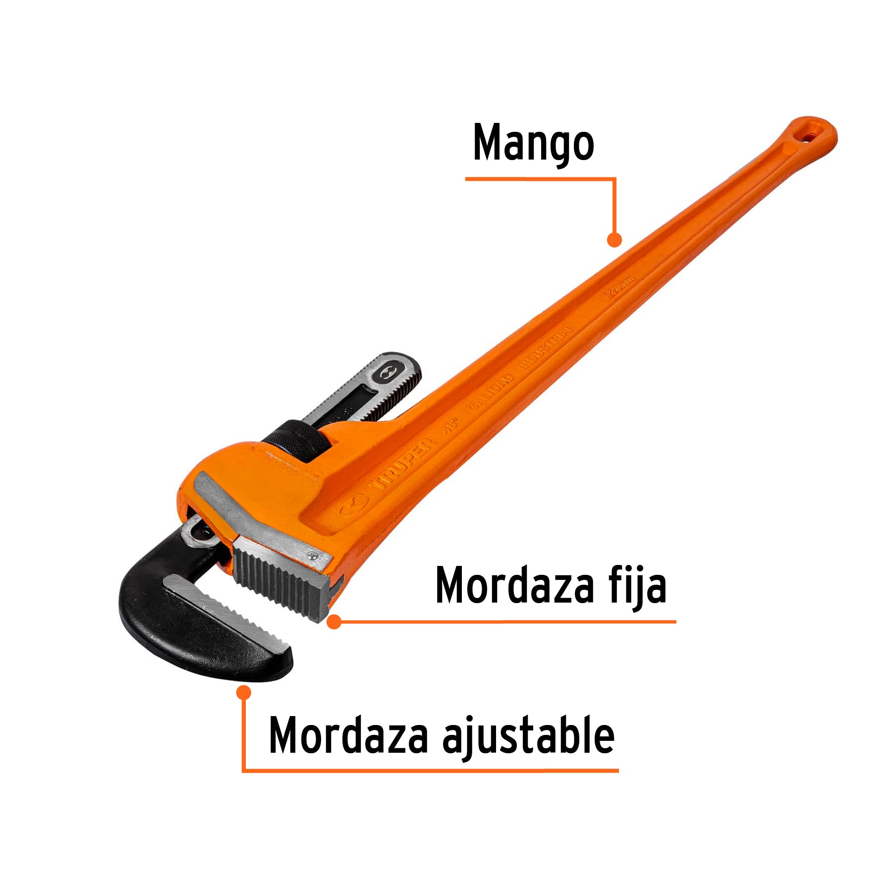 Llave stilson 48' cuerpo robusto de hierro dúctil, TRUPER. Modelo: STI-48