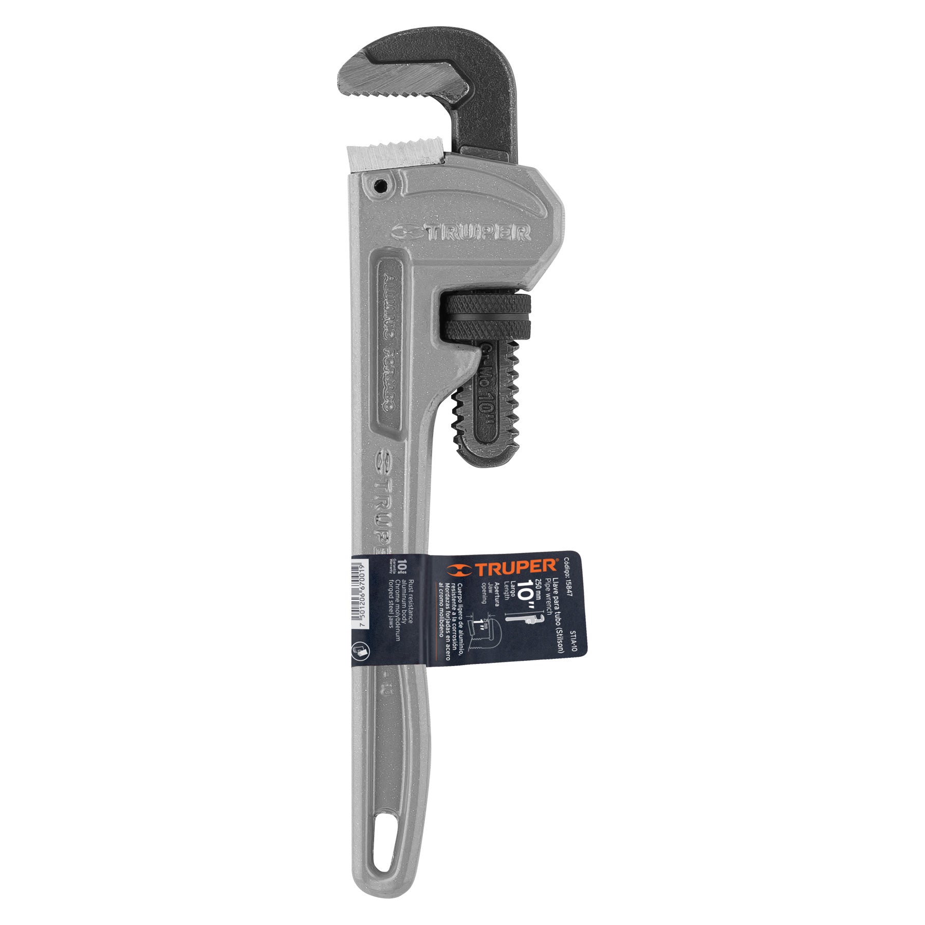 Llave stilson 10' cuerpo de aluminio, TRUPER. Modelo: STIA-10