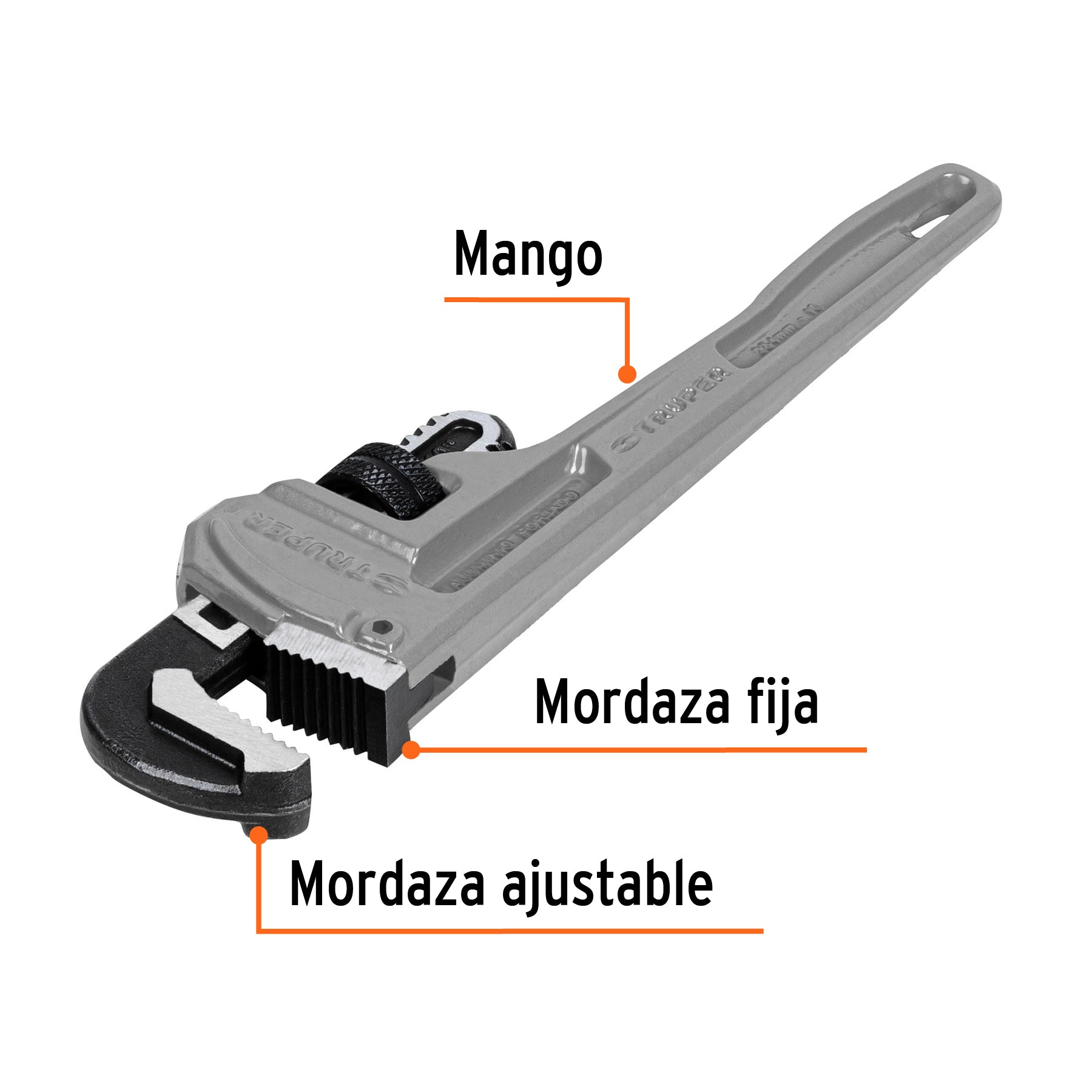 Llave stilson 10' cuerpo de aluminio, TRUPER. Modelo: STIA-10