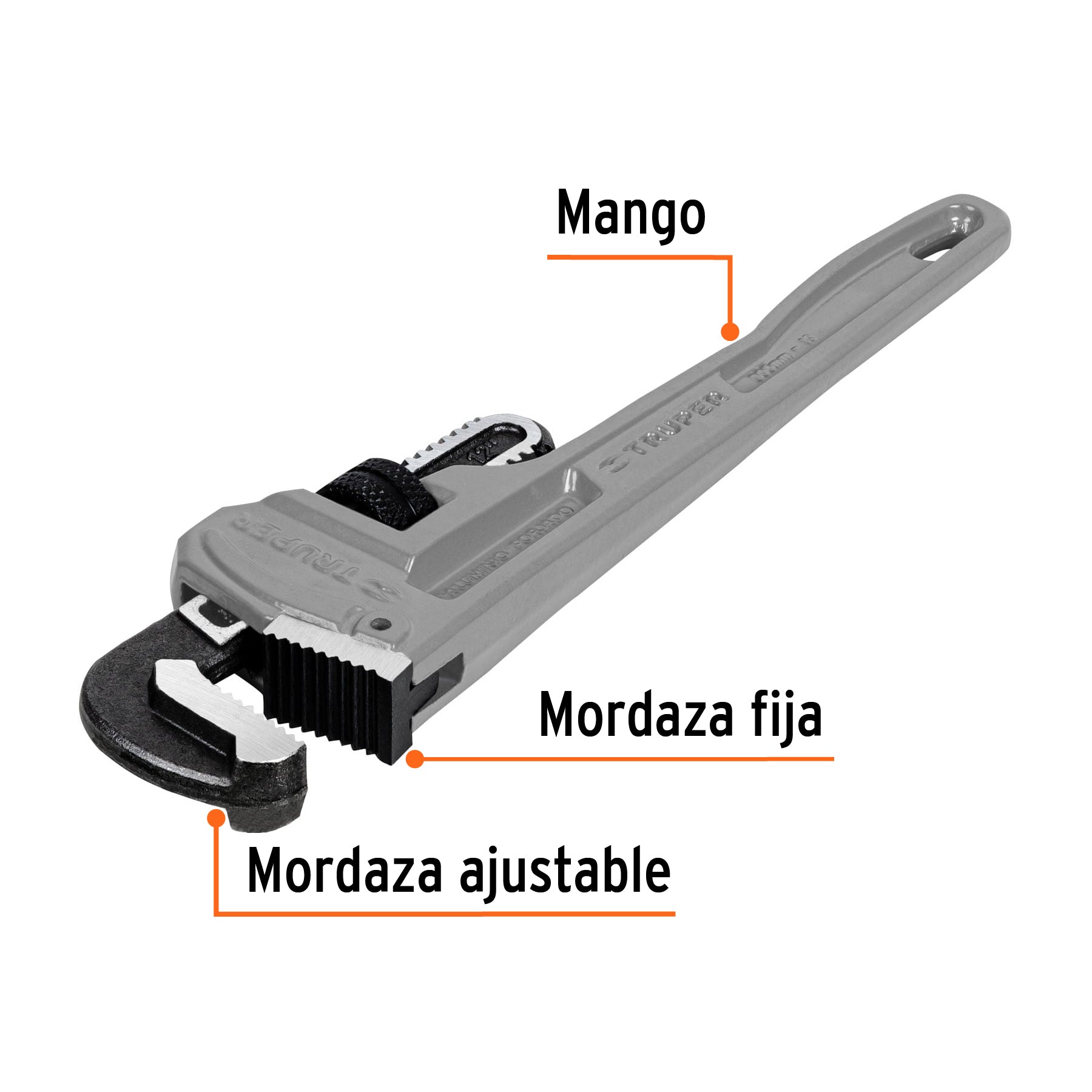 Llave stilson 12' cuerpo de aluminio, TRUPER. Modelo: STIA-12