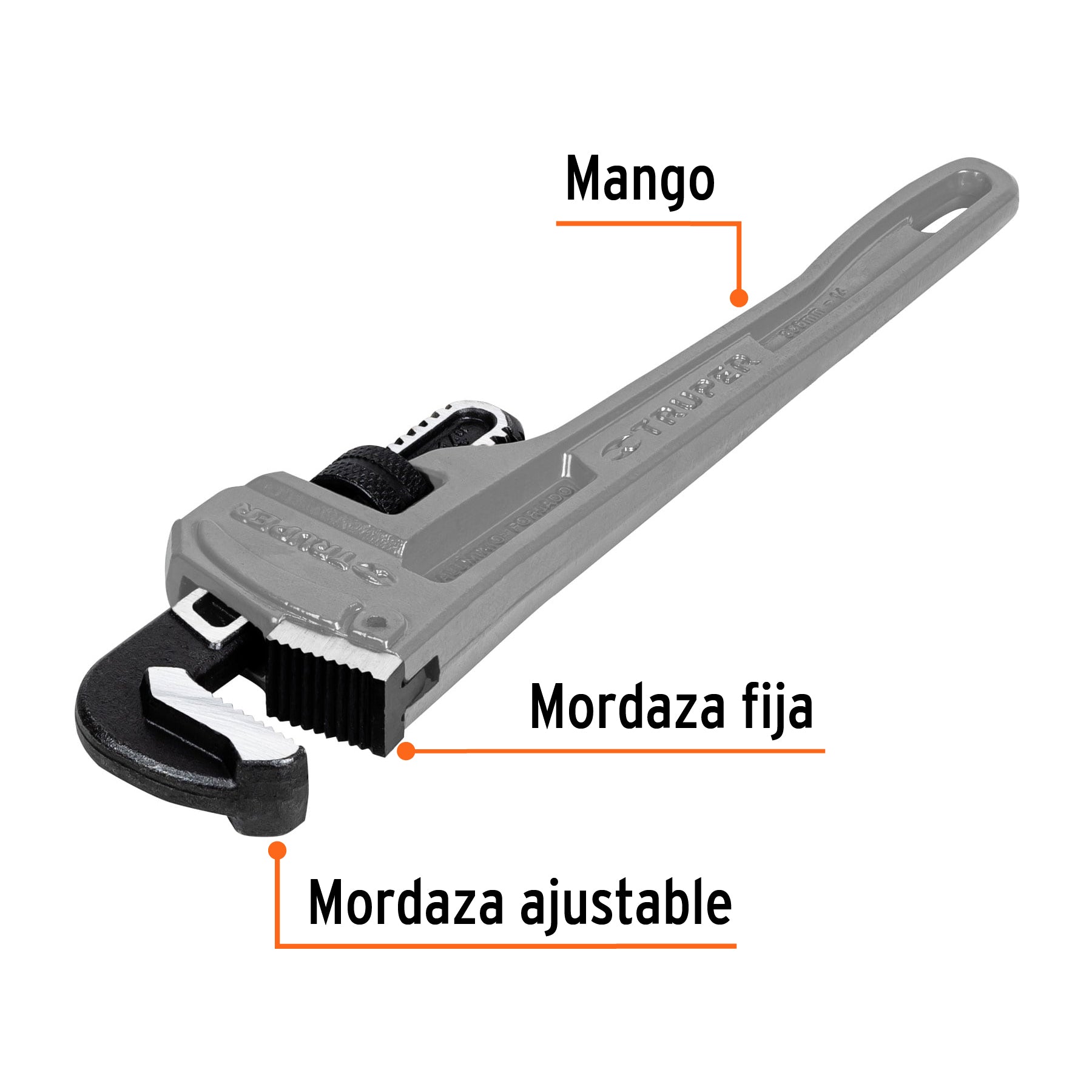 Llave stilson 14' cuerpo de aluminio, TRUPER. Modelo: STIA-14