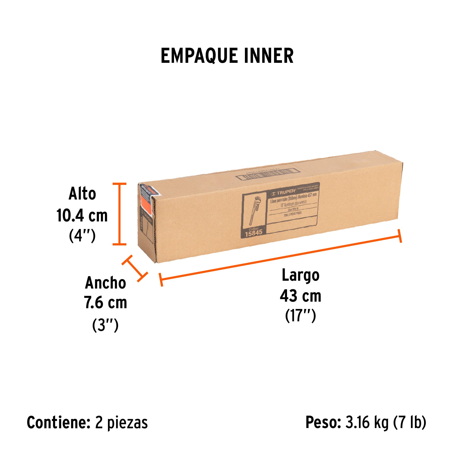 Llave stilson 18' cuerpo de aluminio, TRUPER. Modelo: STIA-18