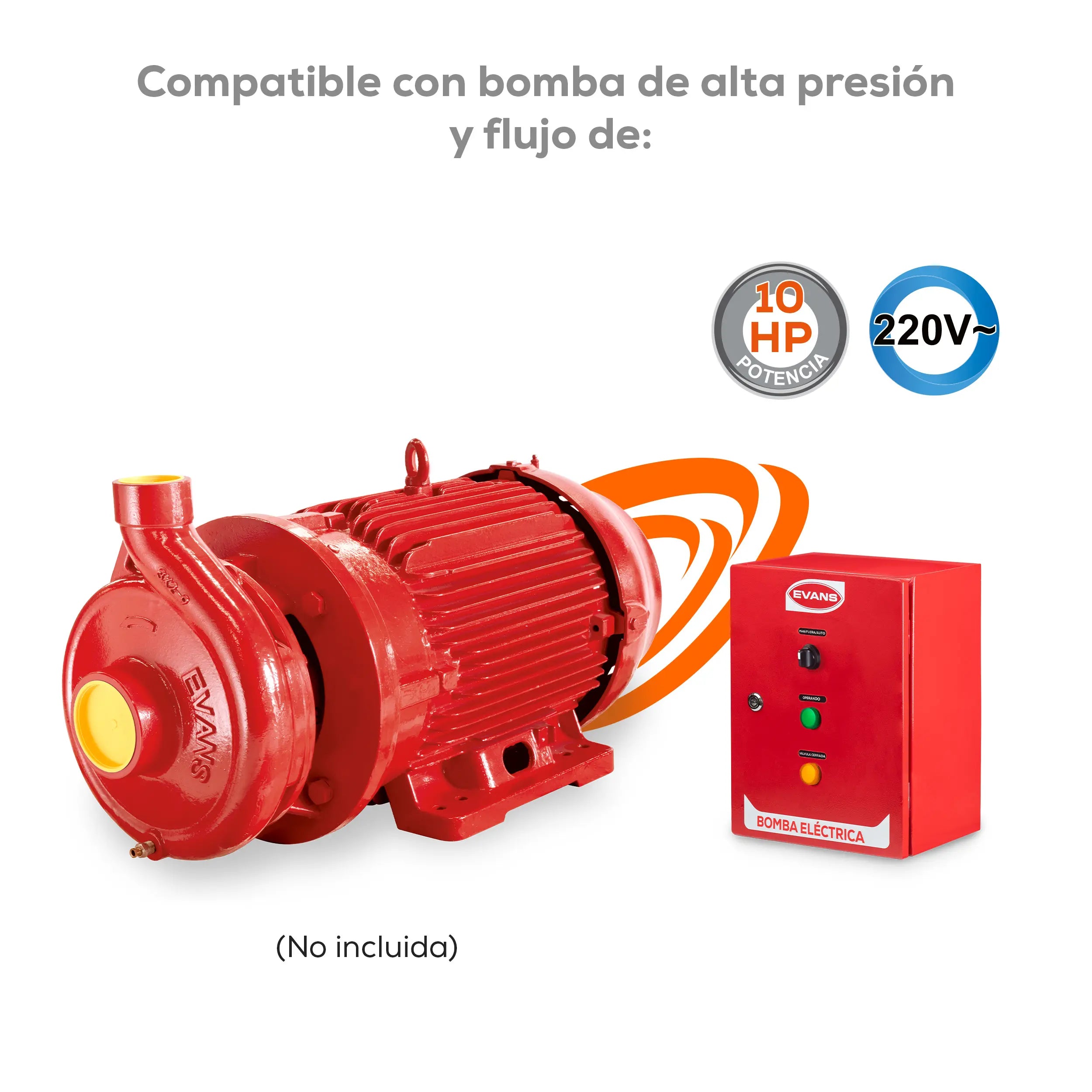 Tab. bomba eléctrica 10 HP 220V Marca EVANS. Modelo: AB-ABE10G
