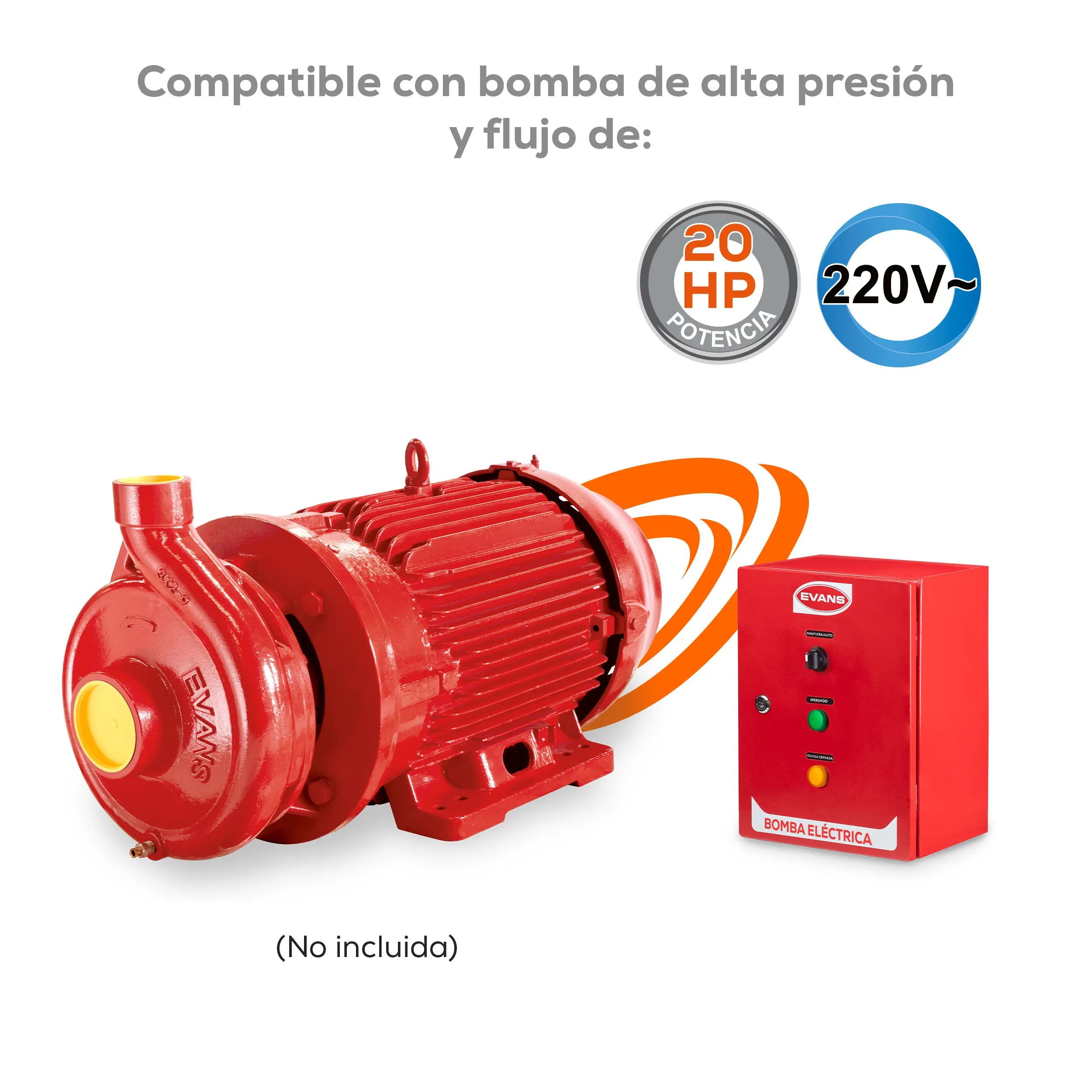 Tab. bomba eléctrica 20 HP 220V Marca EVANS. Modelo: AB-ABE20G