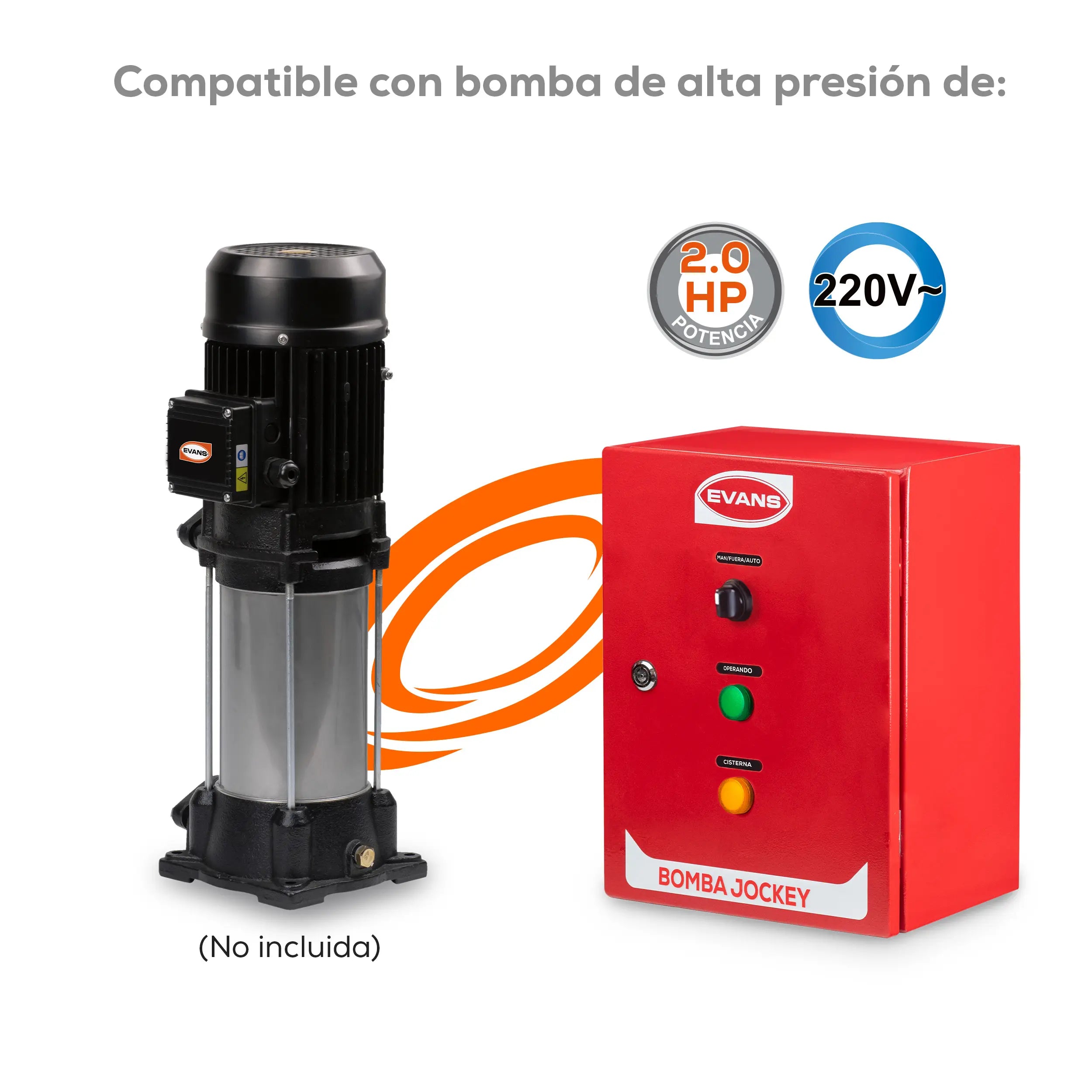 Tablero bomba jockey 2 HP 220V Marca EVANS. Modelo: AB-ABJ2G