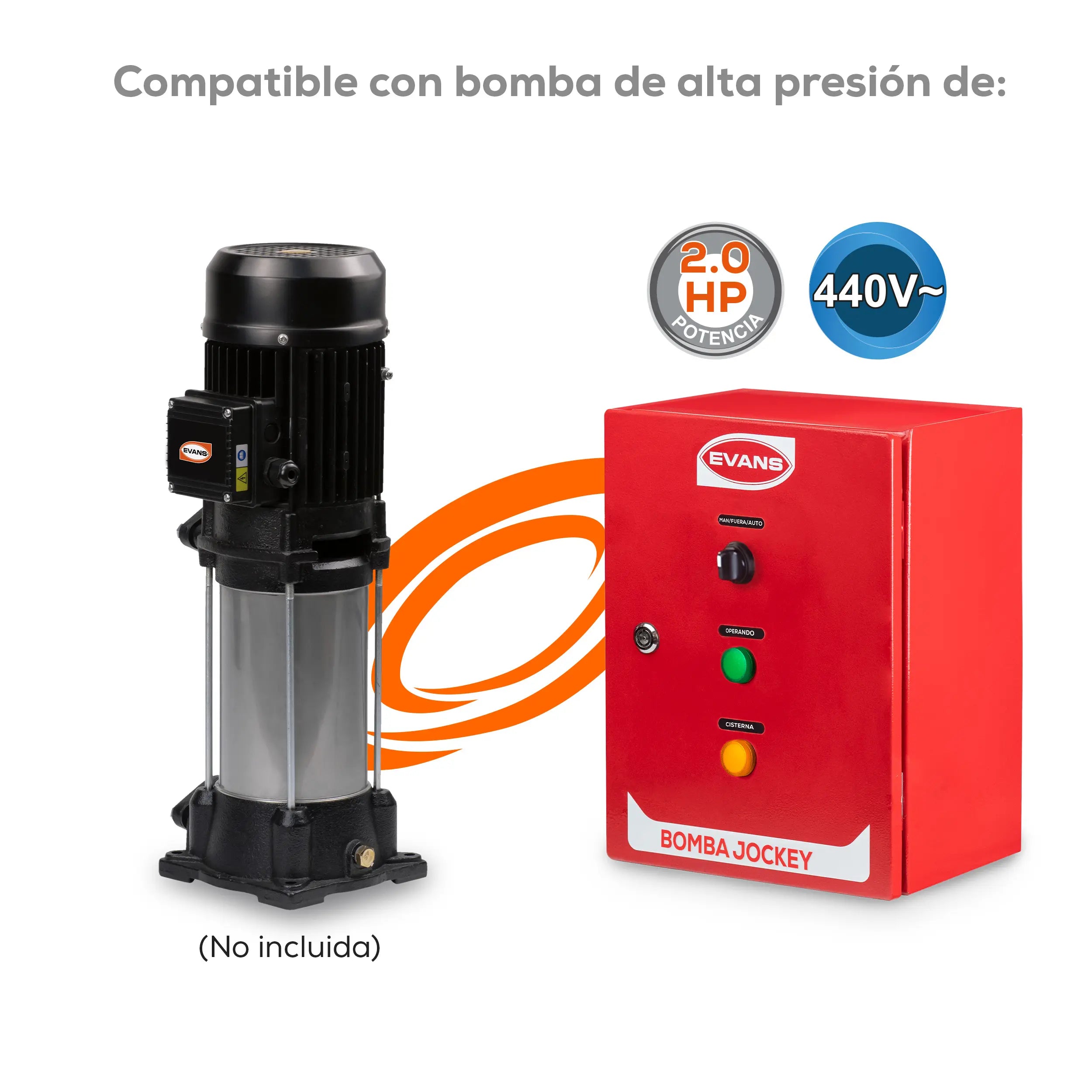Tablero bomba jockey 2 HP 440V Marca EVANS. Modelo: AB-ABJ2H