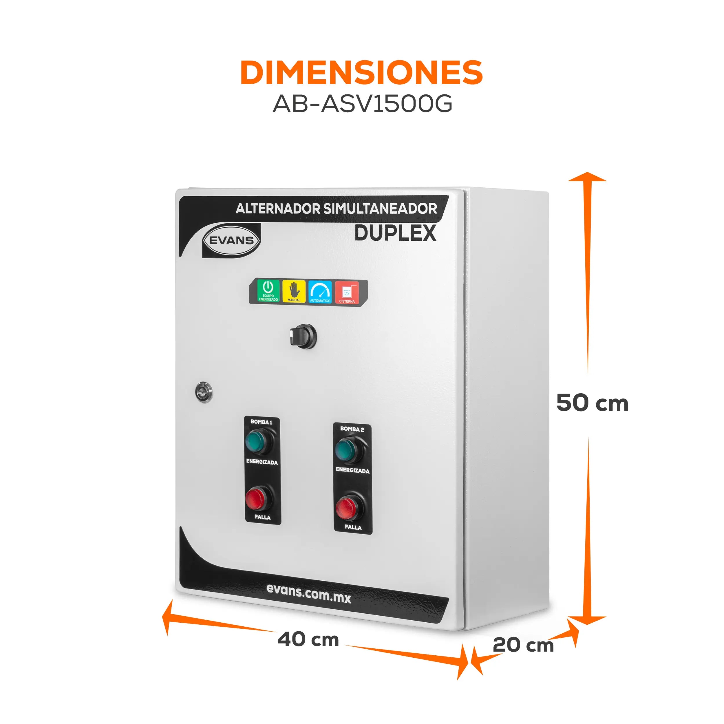 Alternador simultaneador 2X15 HP 220 V Marca EVANS. Modelo: AB-ASV1500G