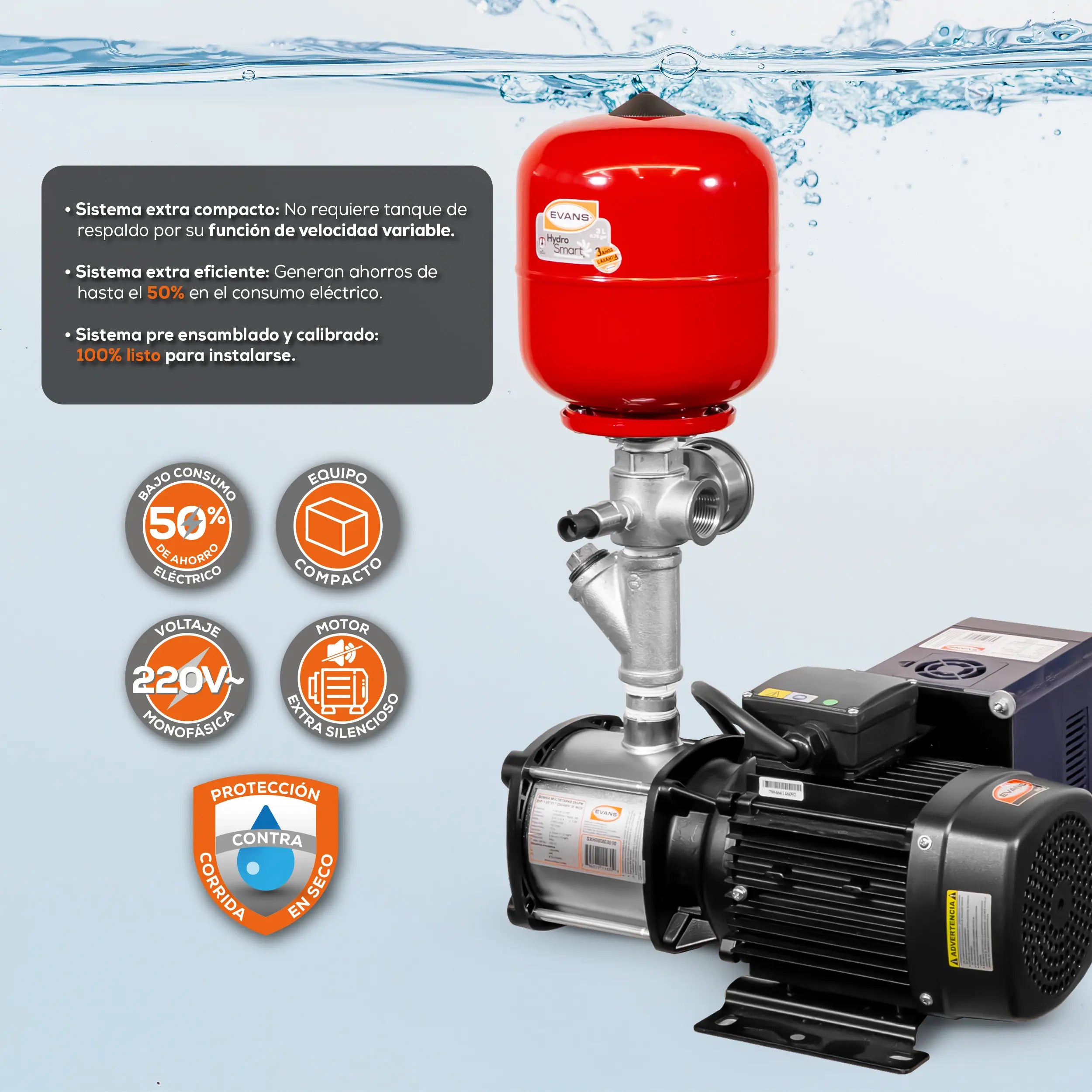 Sistema de presión doméstico 3HP Marca EVANS. Modelo: SPCBP-SXH1E0300