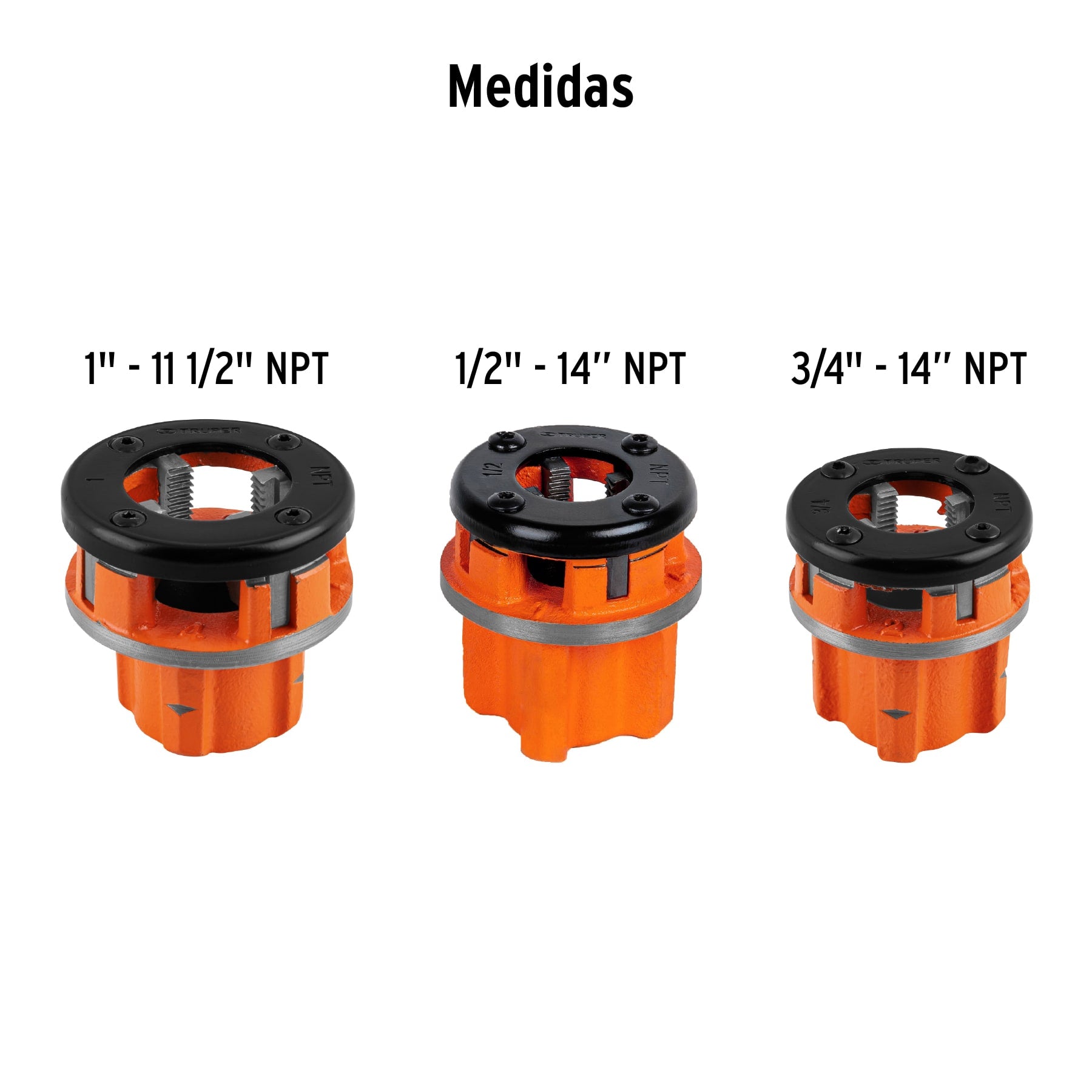 Juego de 4 tarrajas para tubo de 1/2' a 1', TRUPER. Modelo: TA-850
