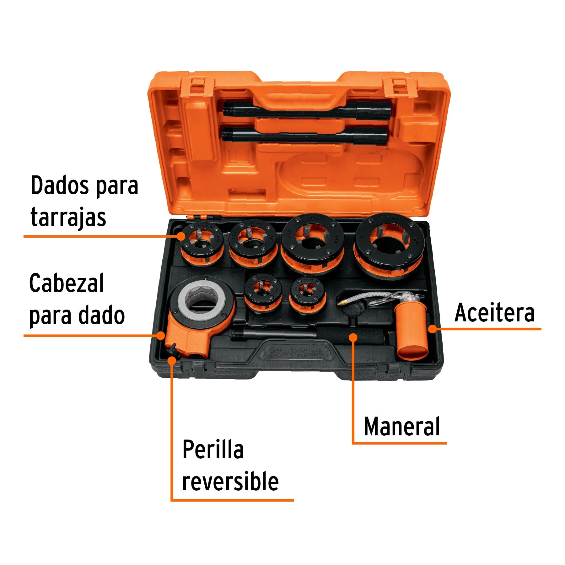 Juego de 9 tarrajas para tubo de 1/2' a 2', TRUPER. Modelo: TA-851