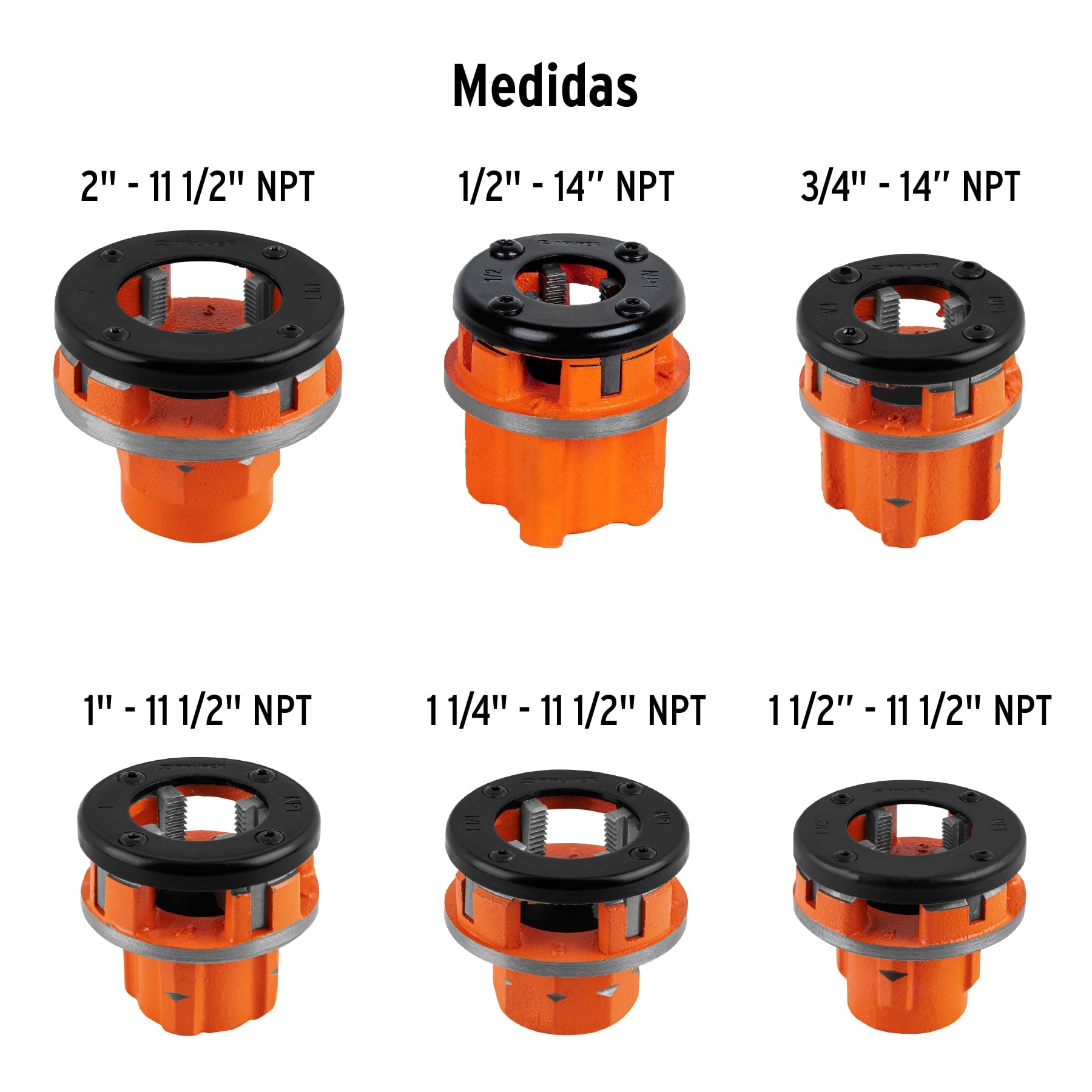 Juego de 9 tarrajas para tubo de 1/2' a 2', TRUPER. Modelo: TA-851